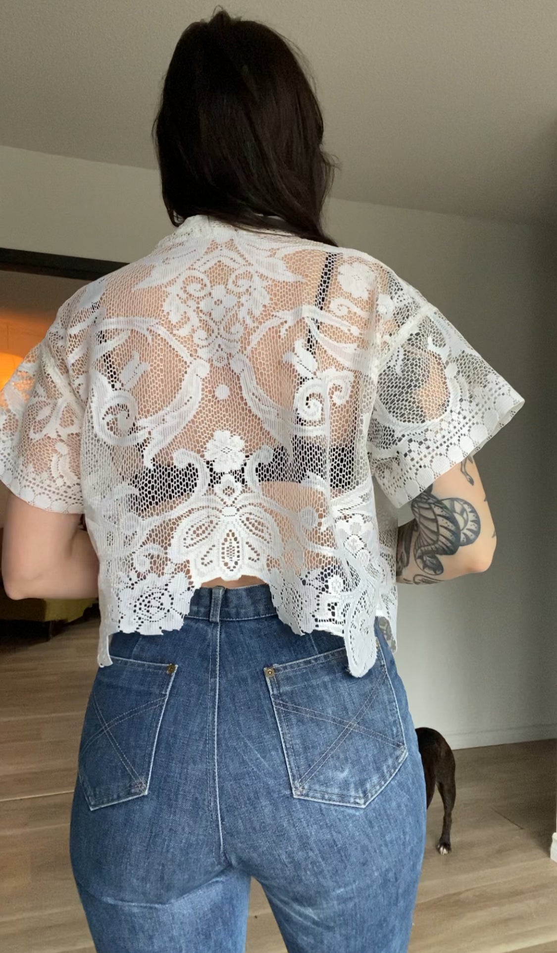 Upcycled Tie-front Lace Blouse