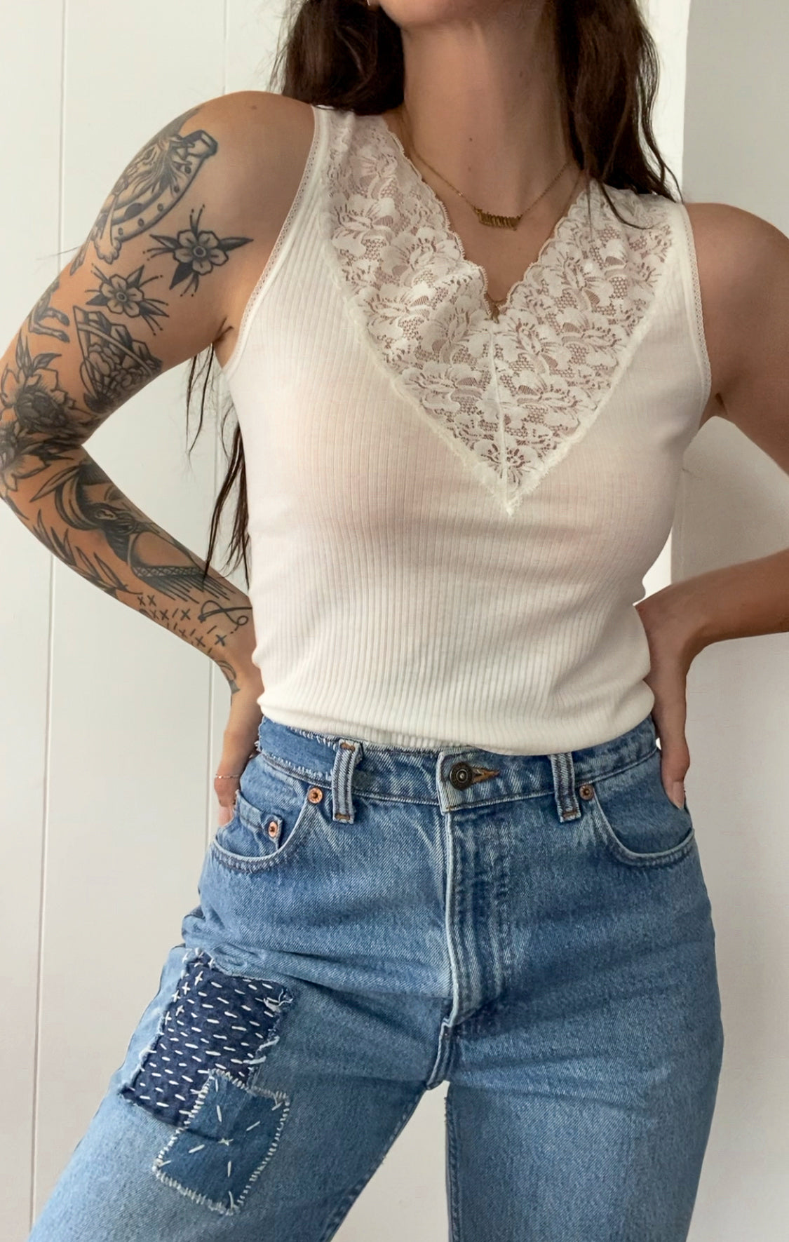 Vintage Lace & Ribbed Tank
