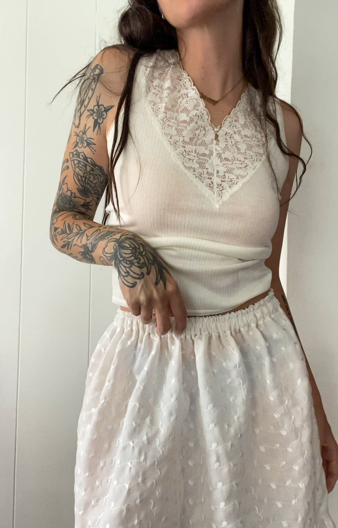 Upcycled Eyelet Lace Skirt