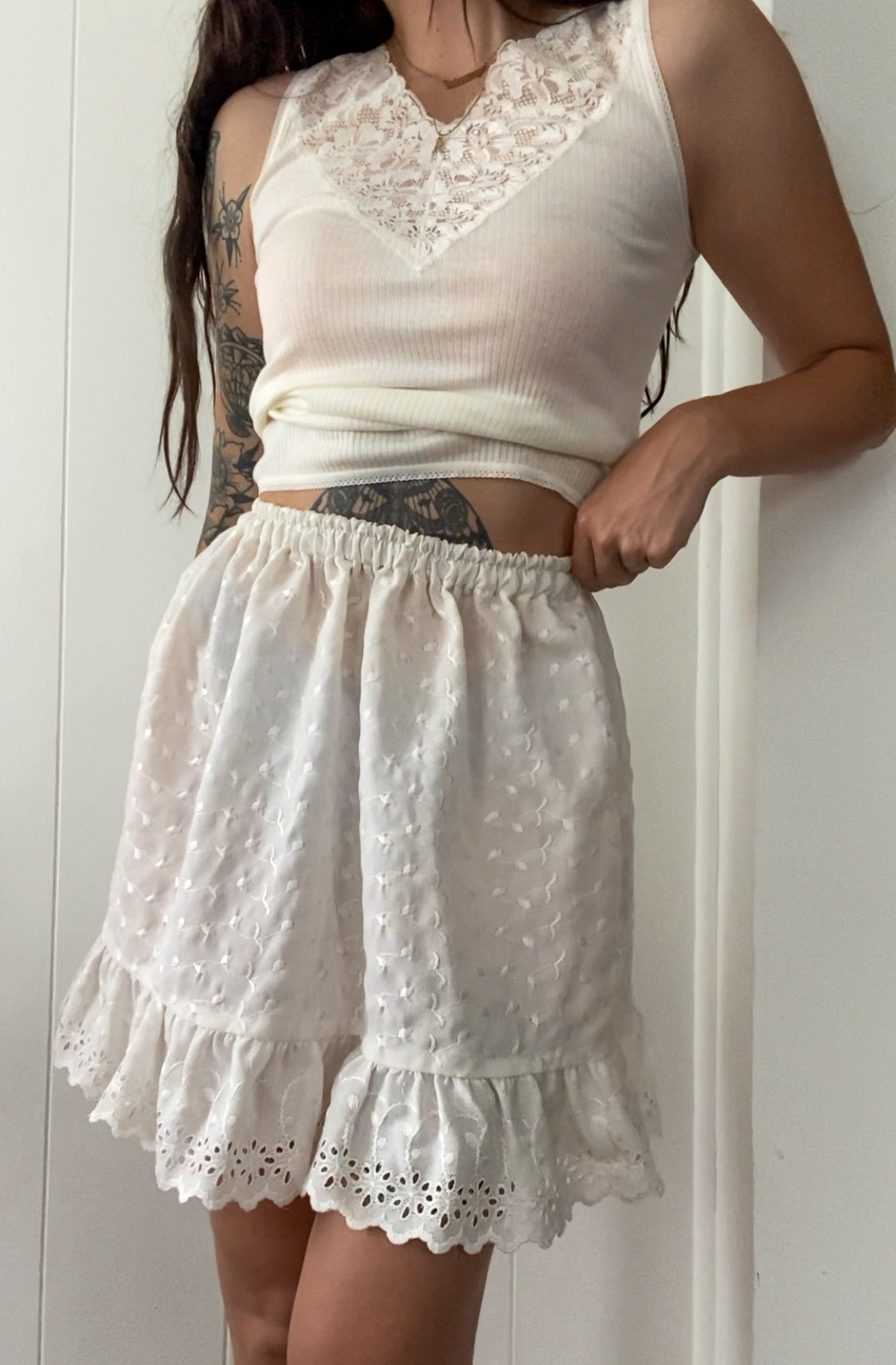 Upcycled Eyelet Lace Skirt