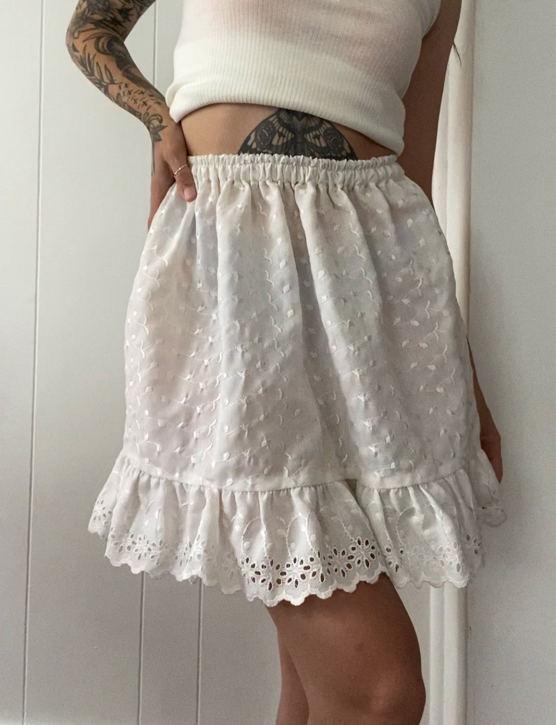 Upcycled Eyelet Lace Skirt