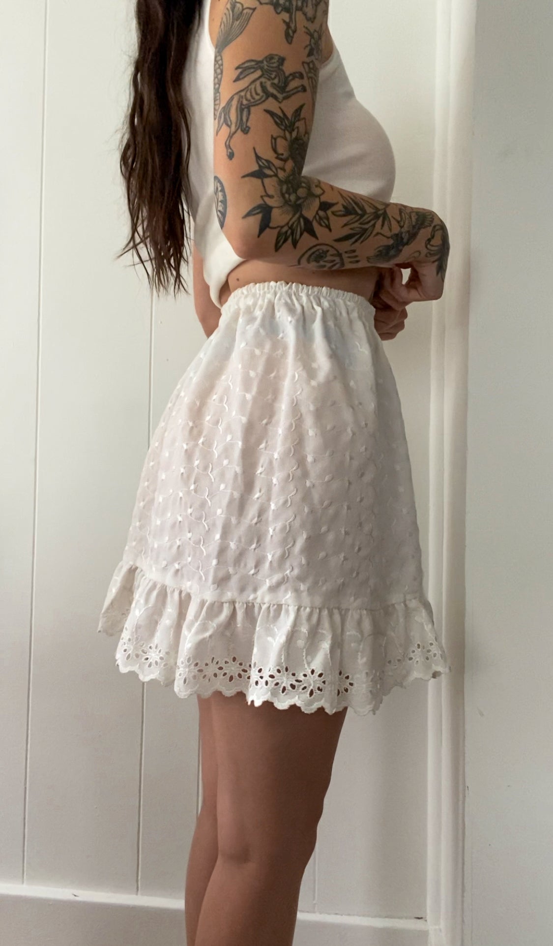 Upcycled Eyelet Lace Skirt
