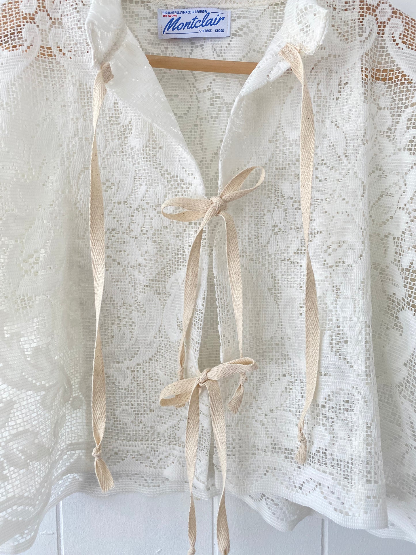 Upcycled Tie Front Lace Blouse