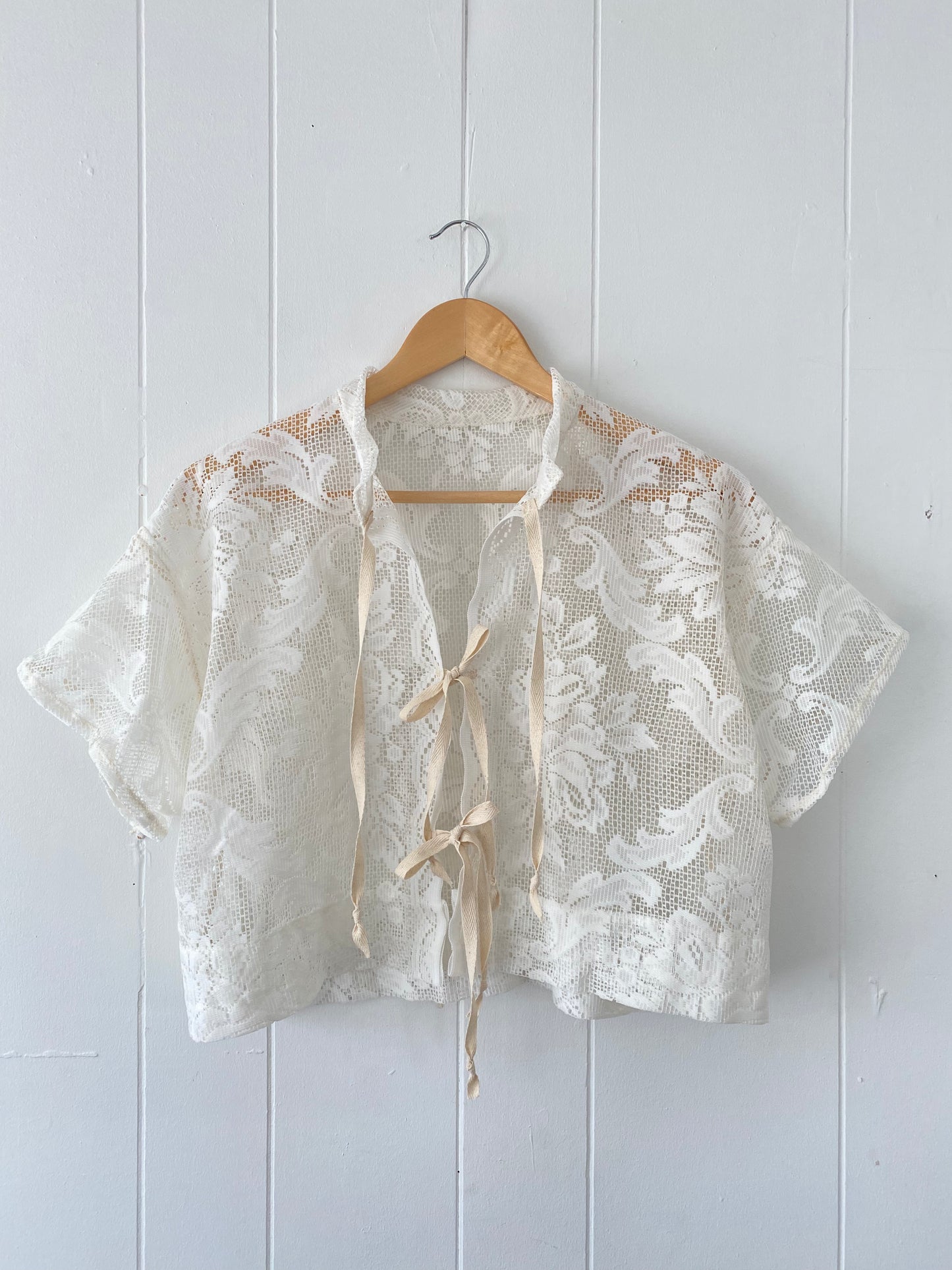 Upcycled Tie Front Lace Blouse