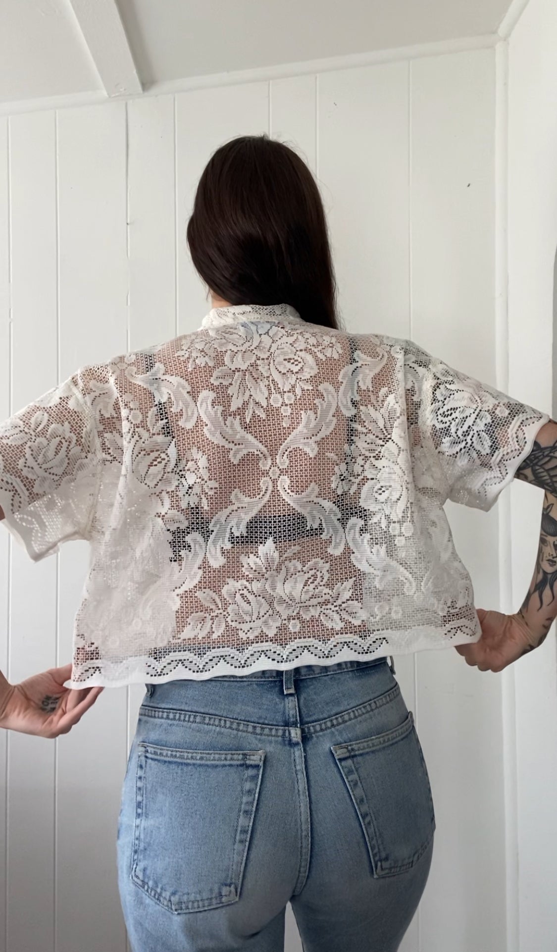 Upcycled Tie Front Lace Blouse