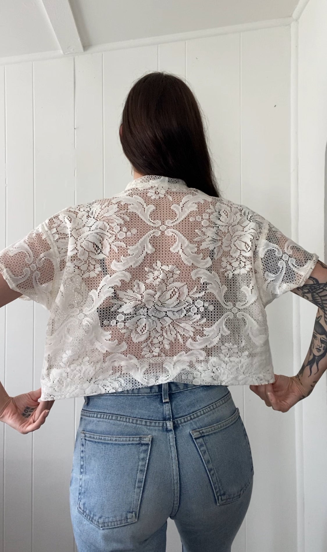 Upcycled Tie Front Lace Blouse