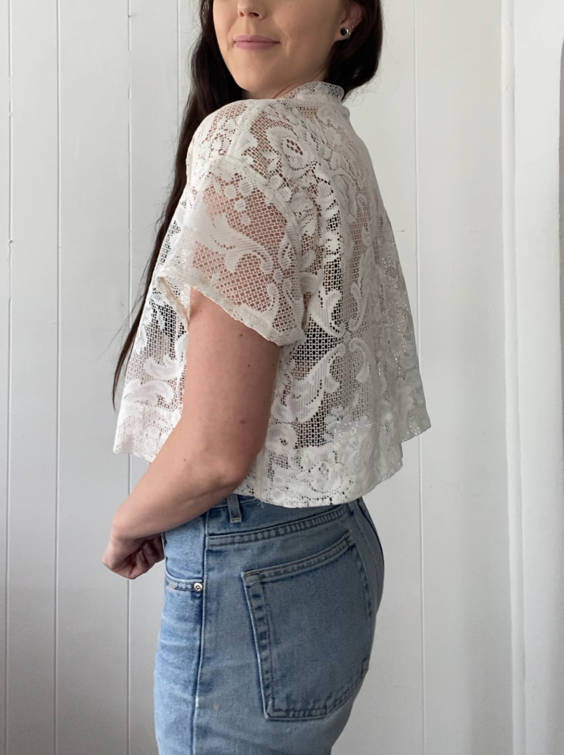 Upcycled Tie Front Lace Blouse