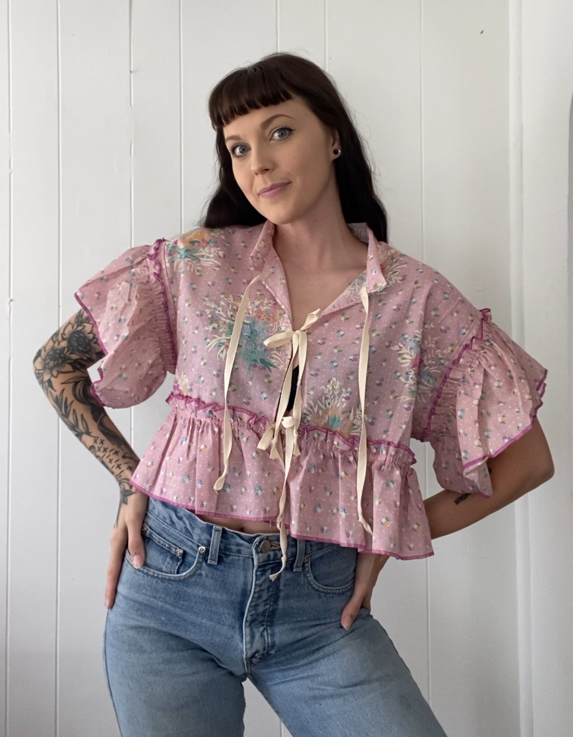 Upcycled Tie Front Blouse
