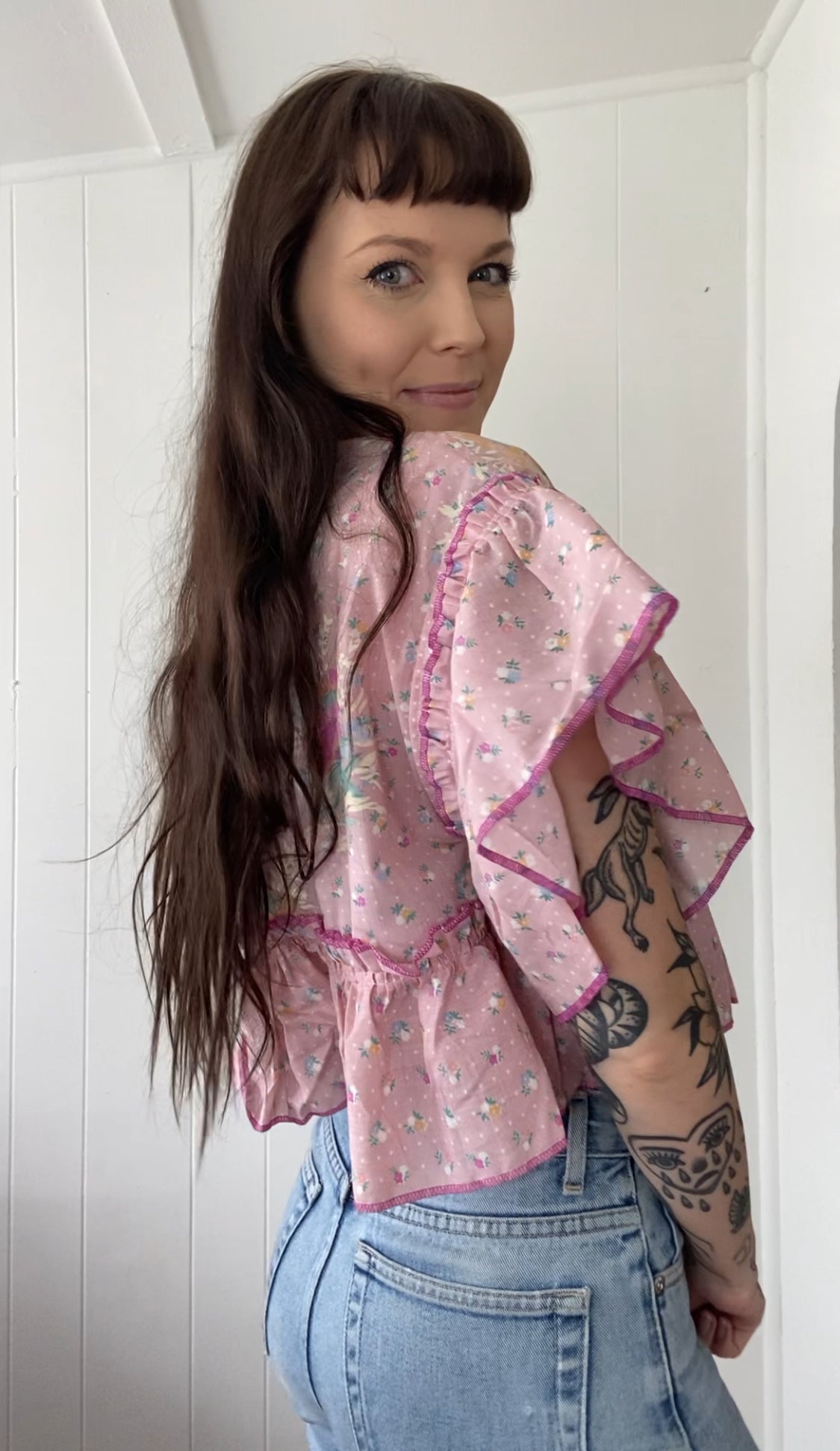 Upcycled Tie Front Blouse