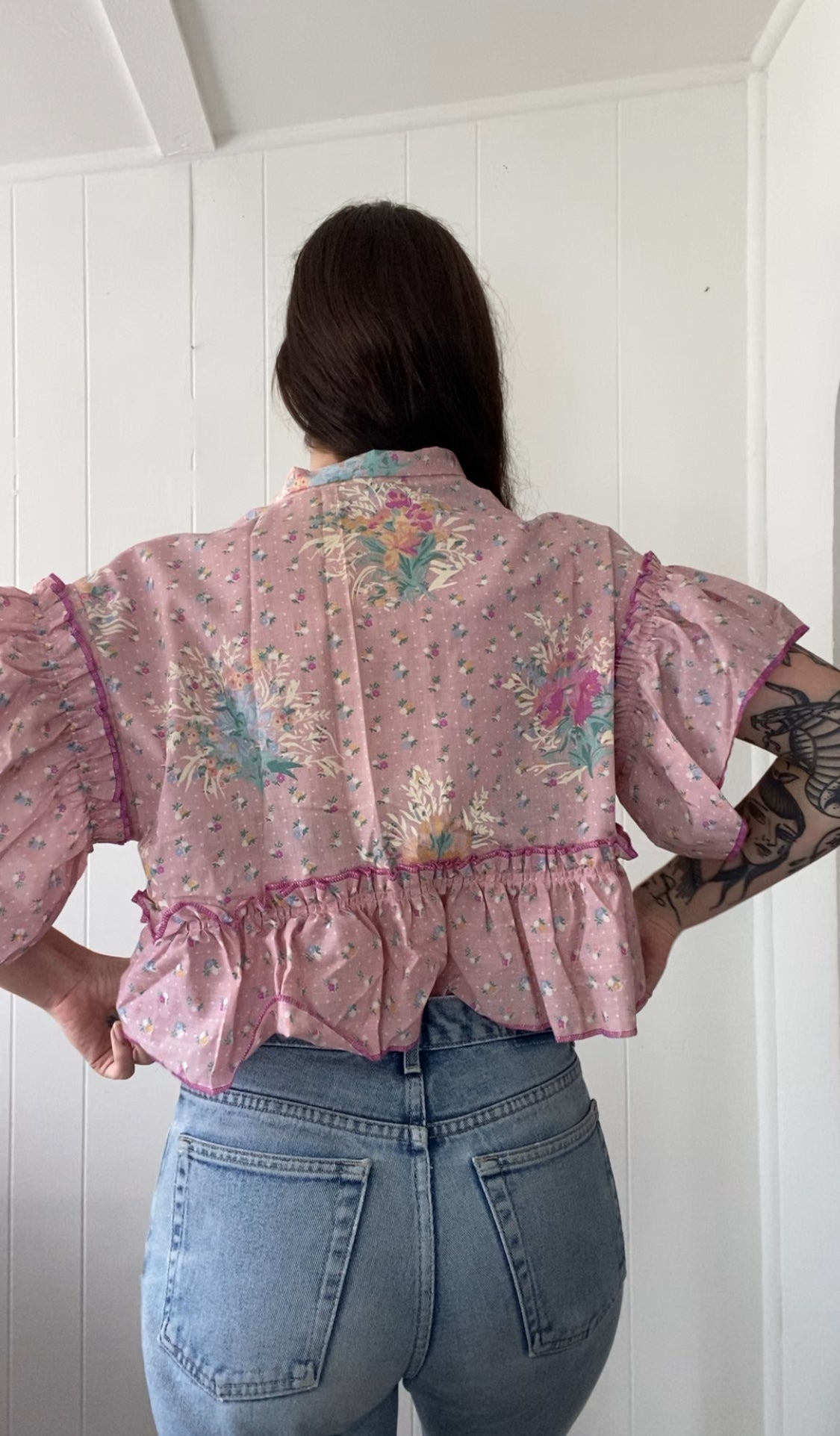 Upcycled Tie Front Blouse
