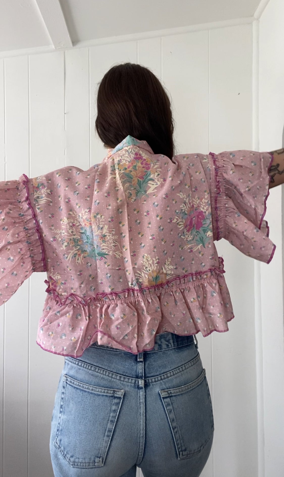 Upcycled Tie Front Blouse