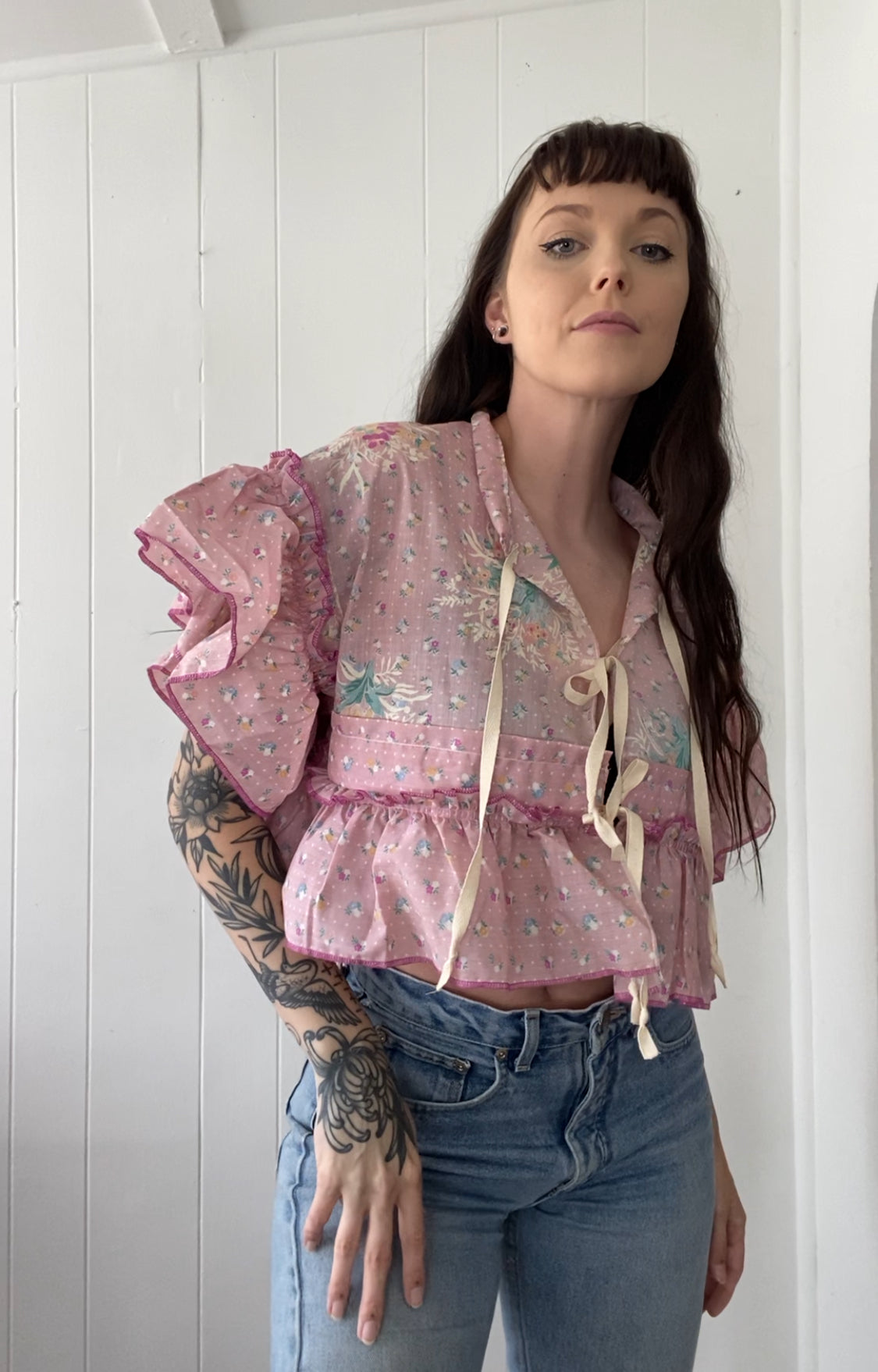 Upcycled Tie Front Blouse