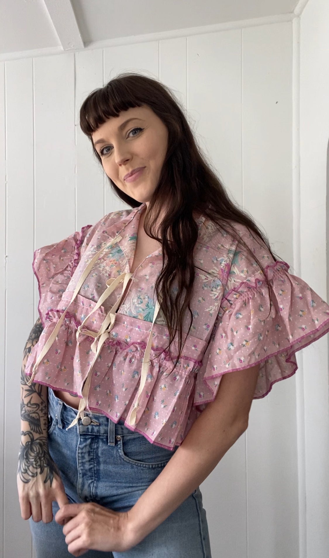 Upcycled Tie Front Blouse