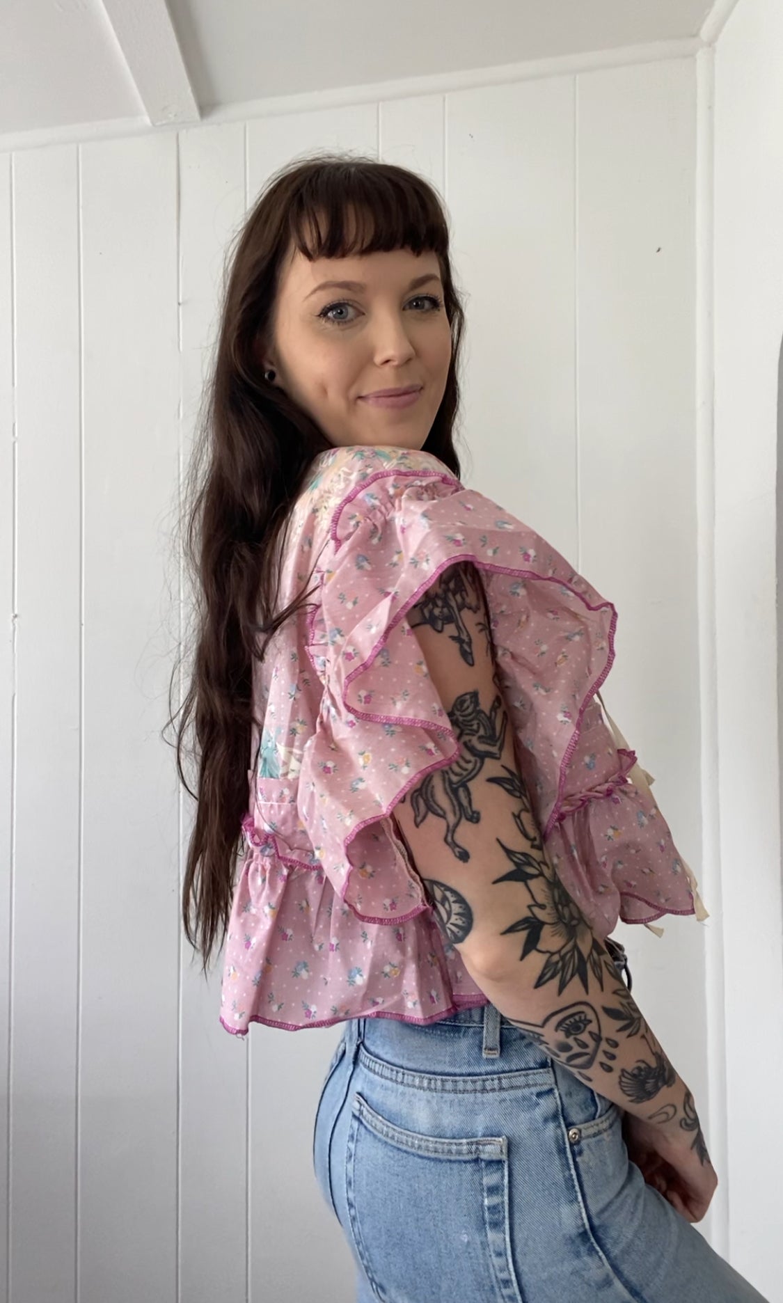 Upcycled Tie Front Blouse