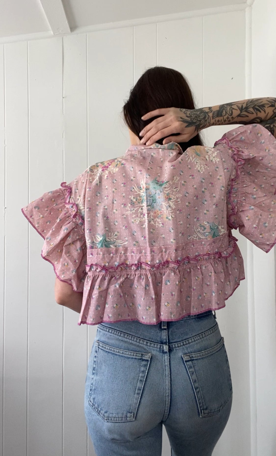 Upcycled Tie Front Blouse