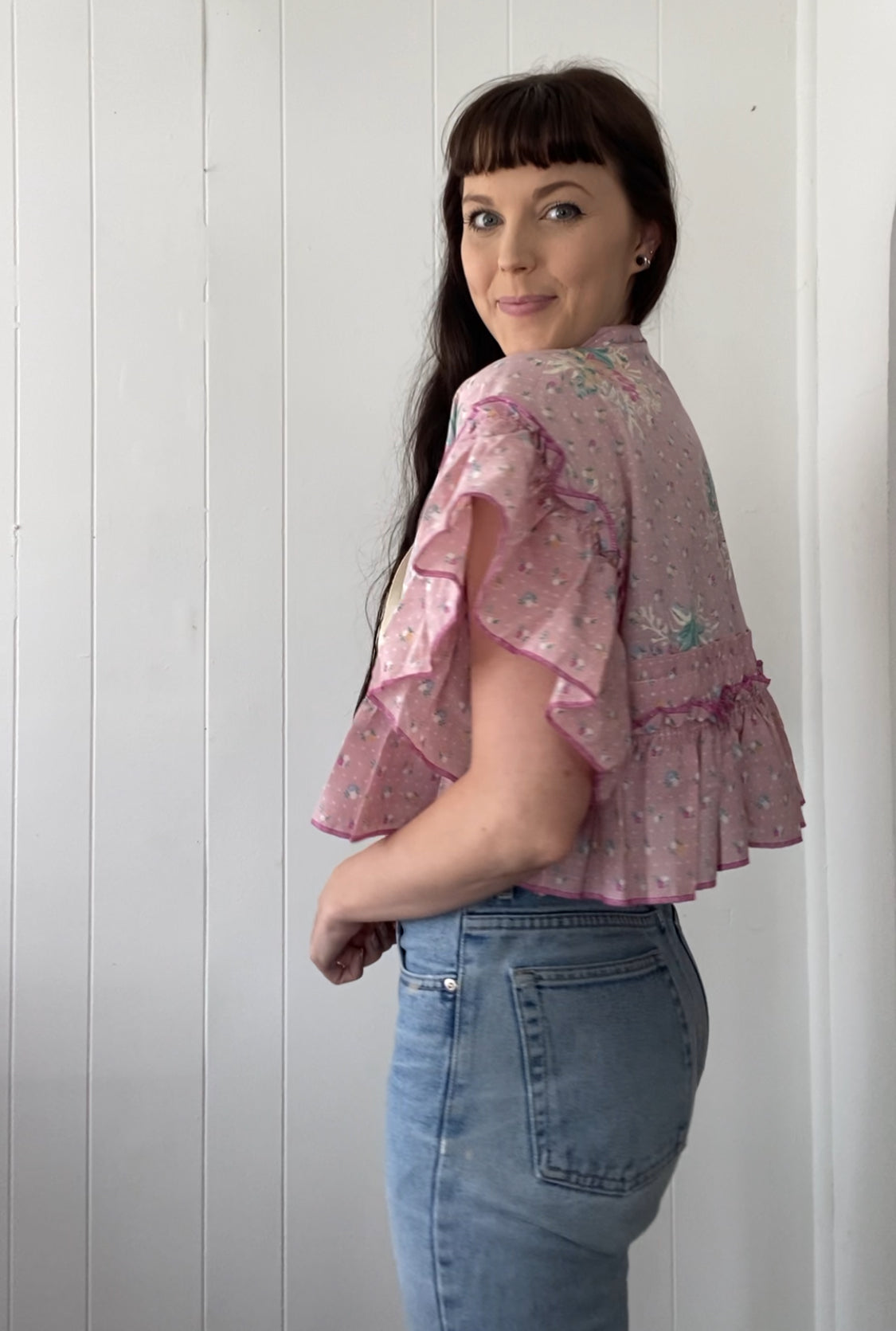 Upcycled Tie Front Blouse