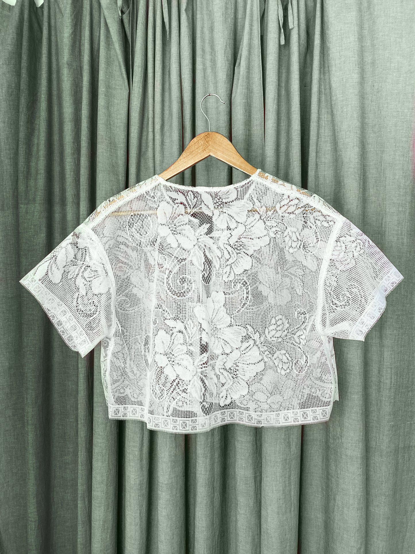 (S/M) Upcycled Tie Front Mesh Blouse