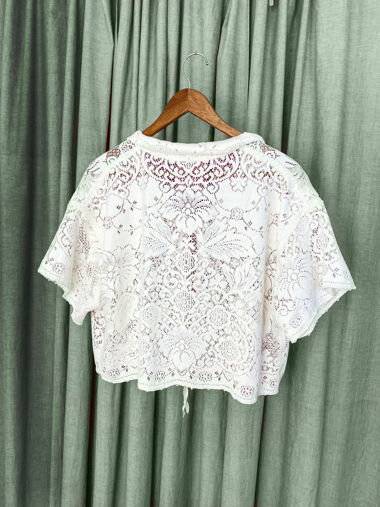 (M/L) Upcycled Tie Front Lace Blouse