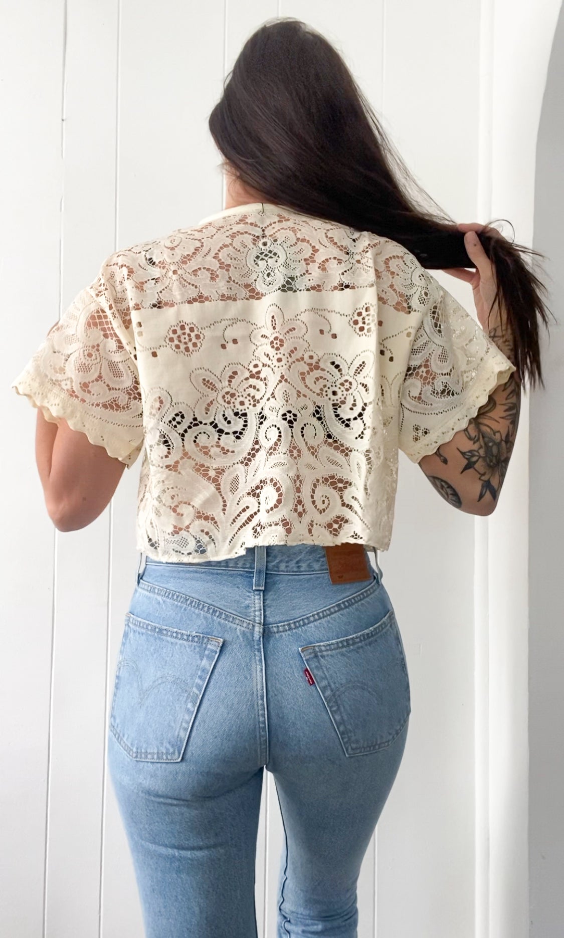 Upcycled Tie Front Lace Blouse