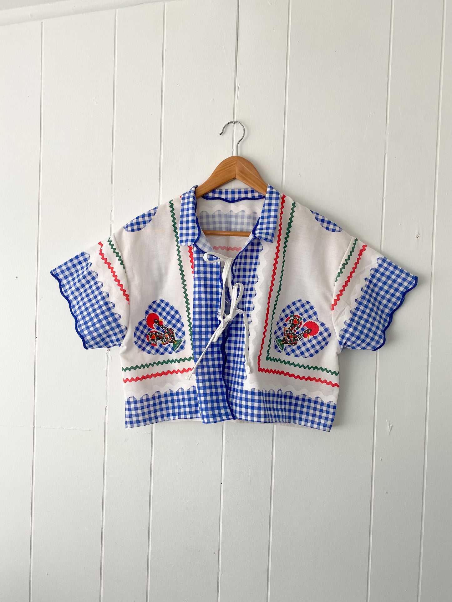 Upcycled Tie Front Gingham Blouse