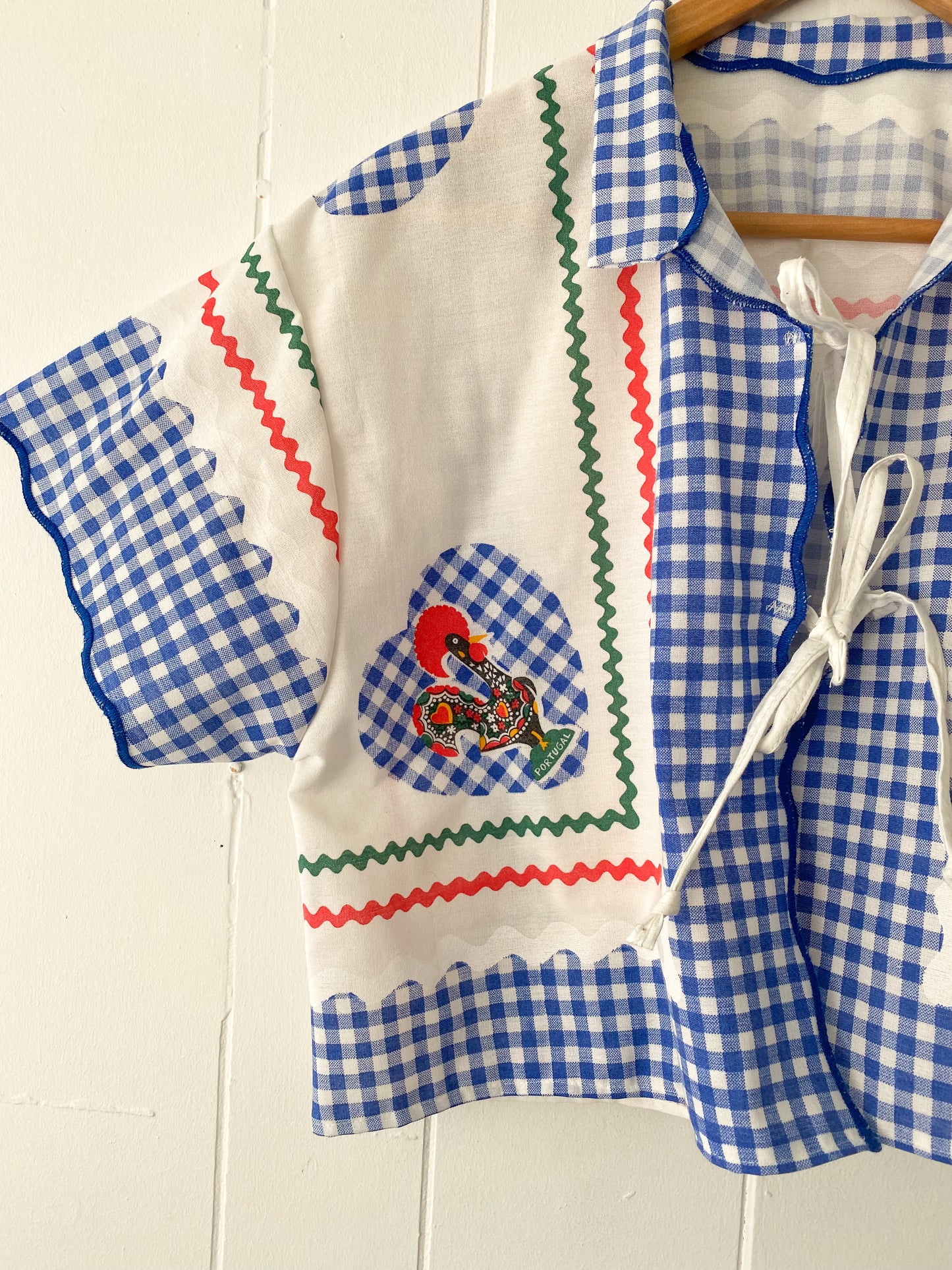 Upcycled Tie Front Gingham Blouse