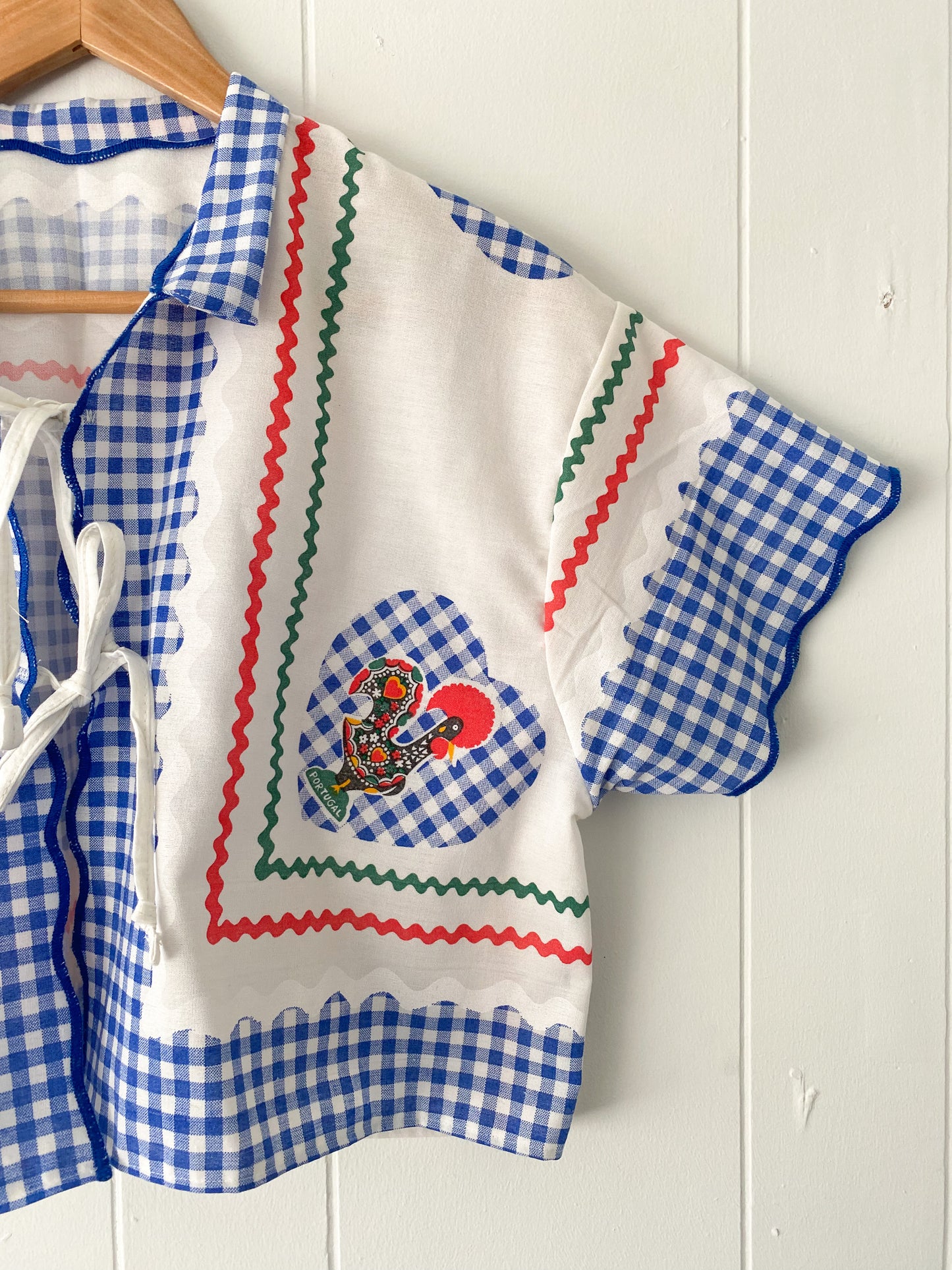 Upcycled Tie Front Gingham Blouse