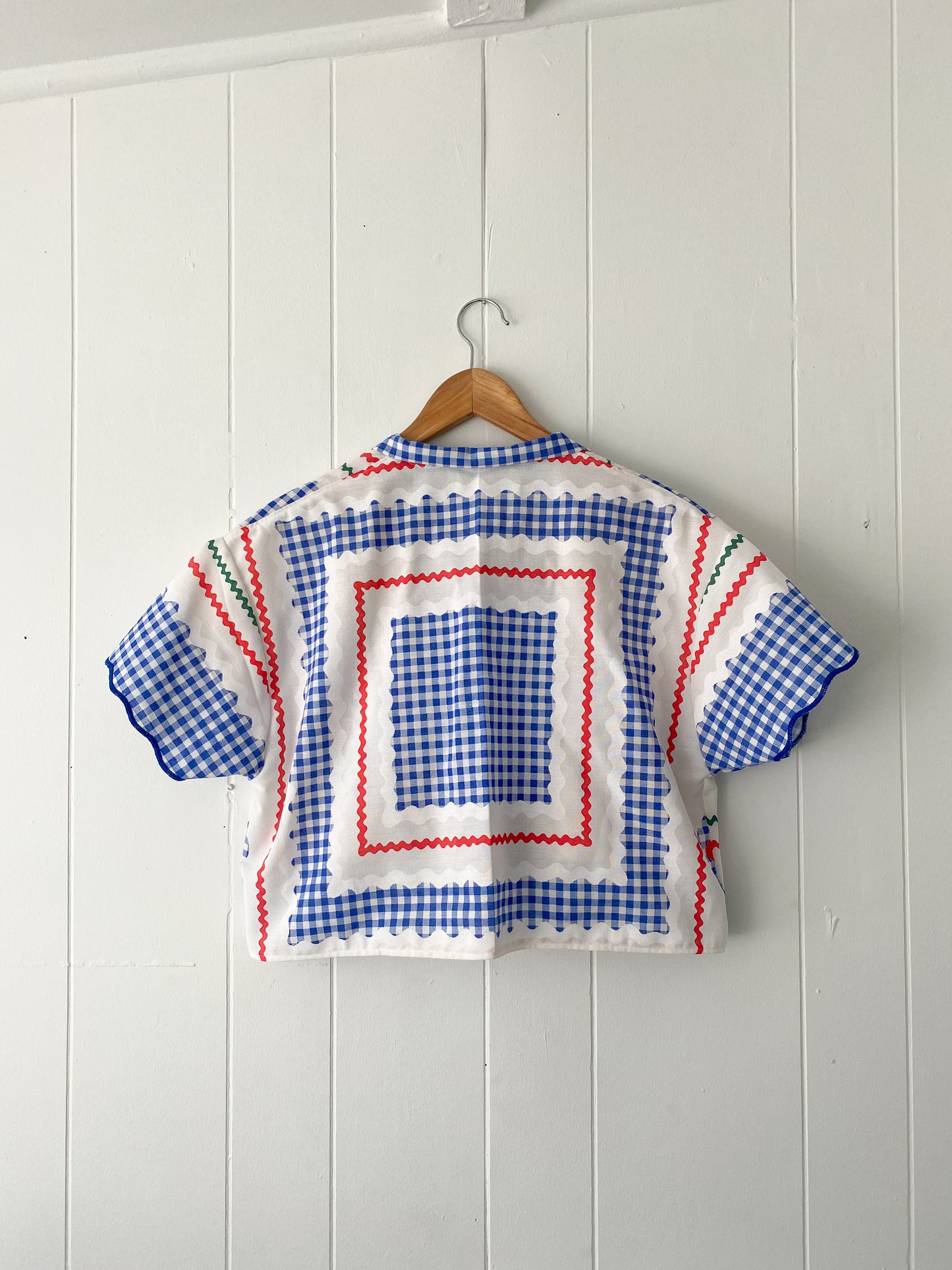 Upcycled Tie Front Gingham Blouse