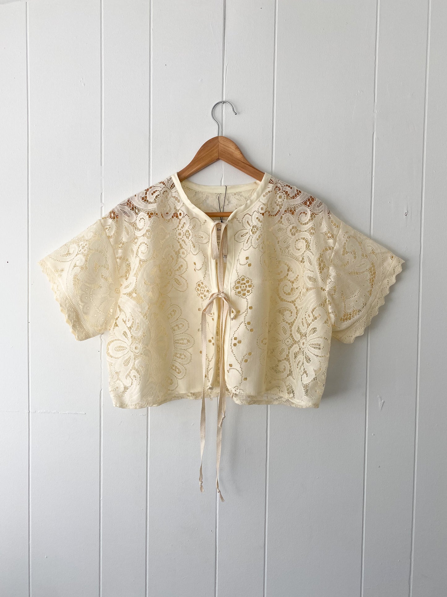 Upcycled Tie Front Lace Blouse