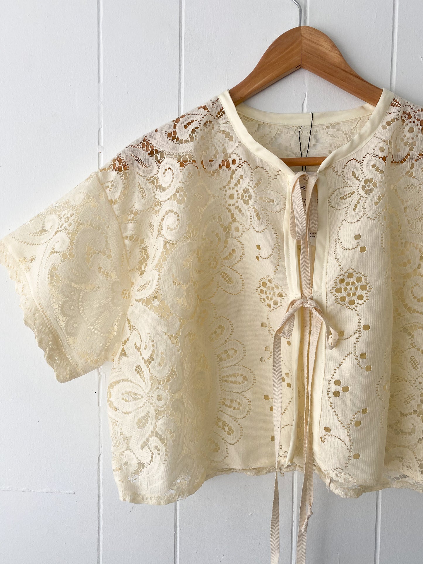 Upcycled Tie Front Lace Blouse