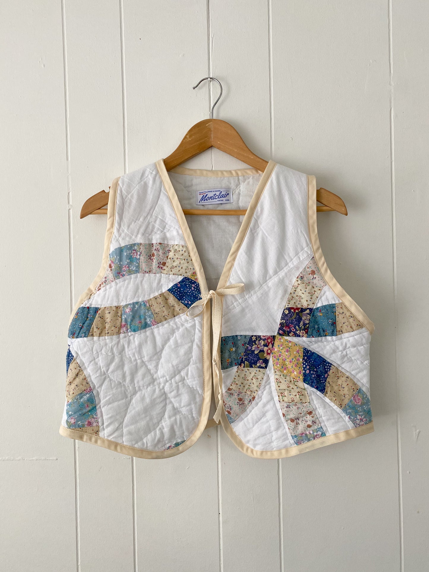 (S) Upcycled Tie Front Quilt Vest