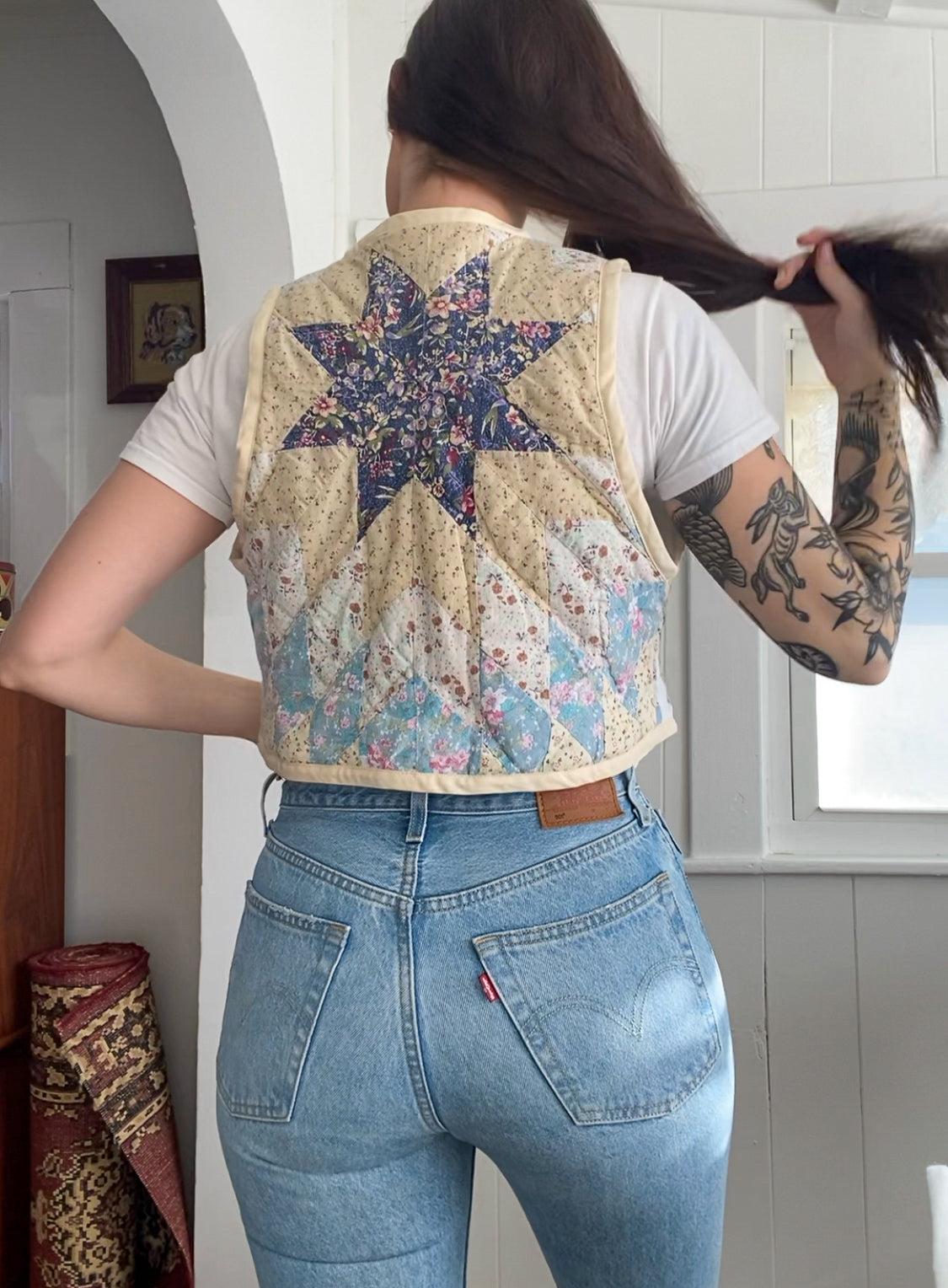 (S) Upcycled Tie Front Quilt Vest