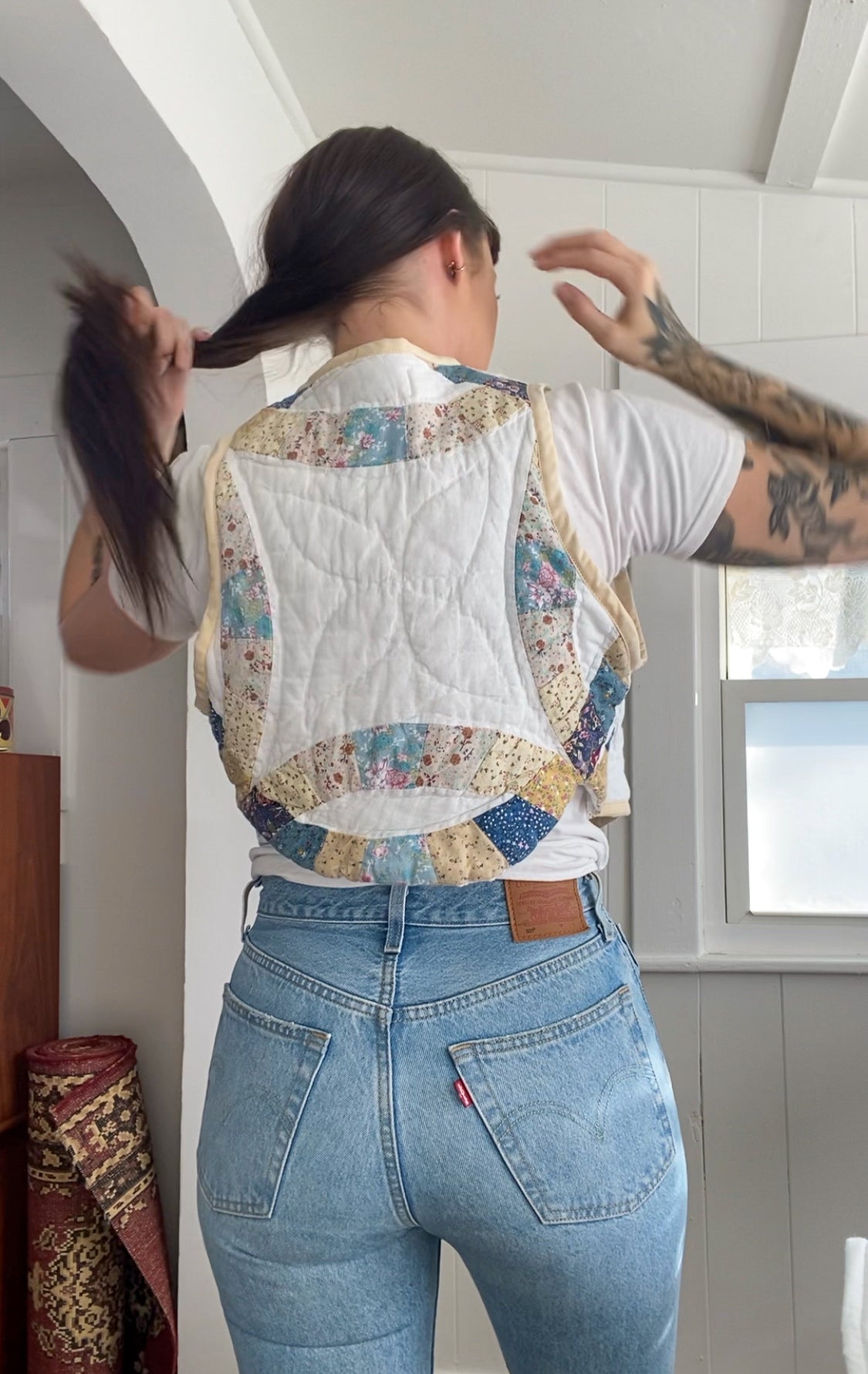 (XS/S) Upcycled Tie Front Quilt Vest