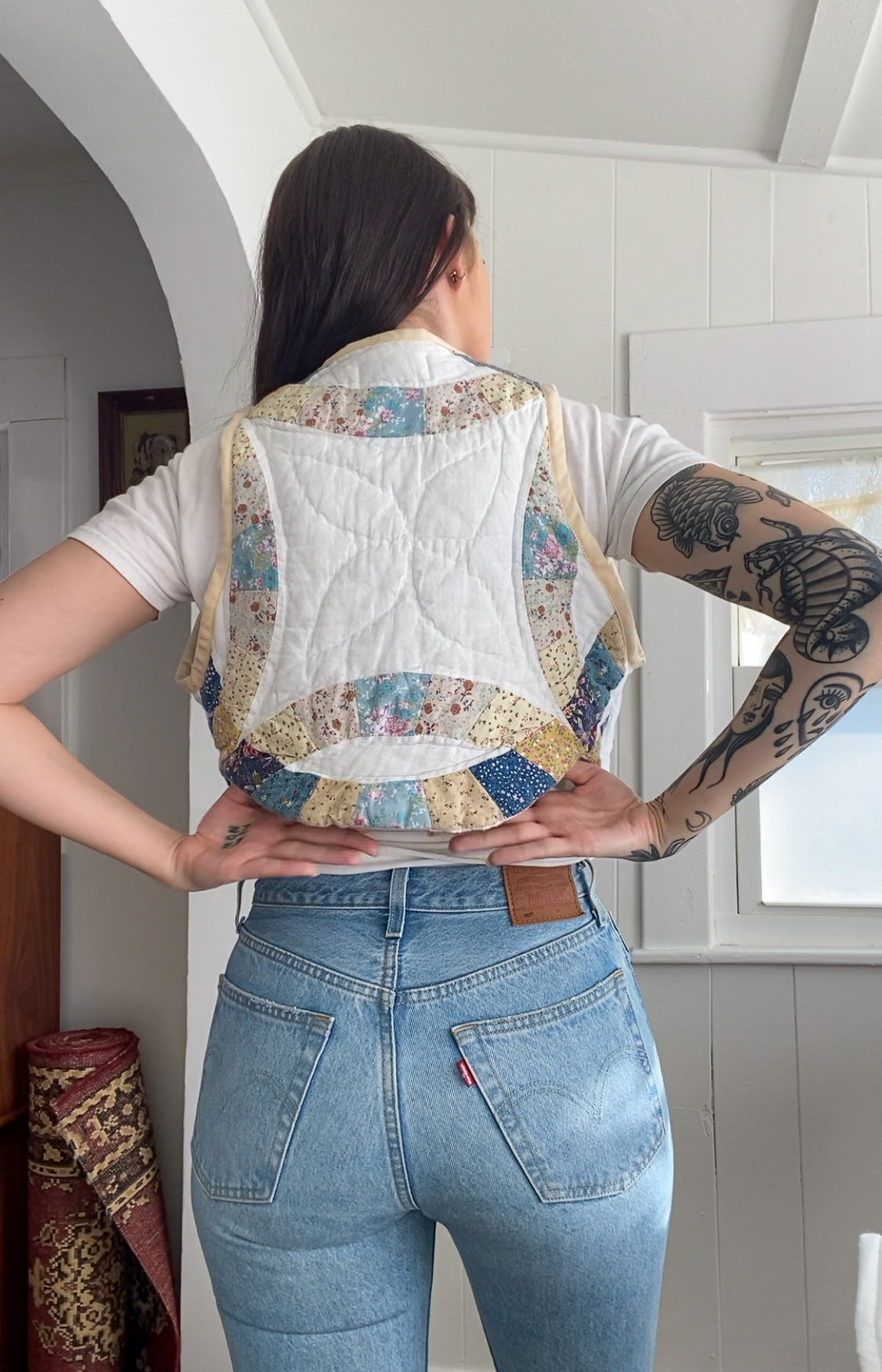 (XS/S) Upcycled Tie Front Quilt Vest