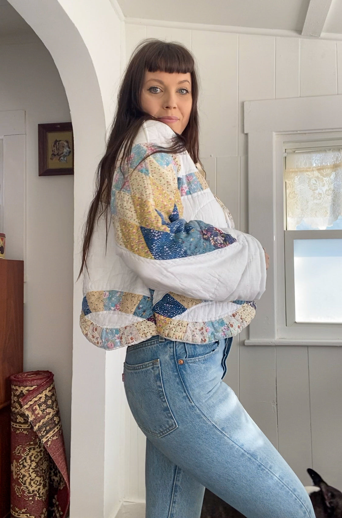 (S/M) Upcycled Vintage Quilt Jacket