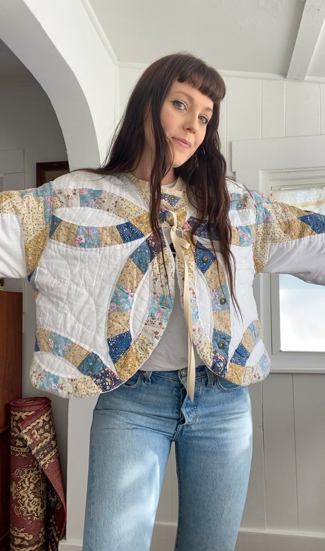 (S/M) Upcycled Vintage Quilt Jacket