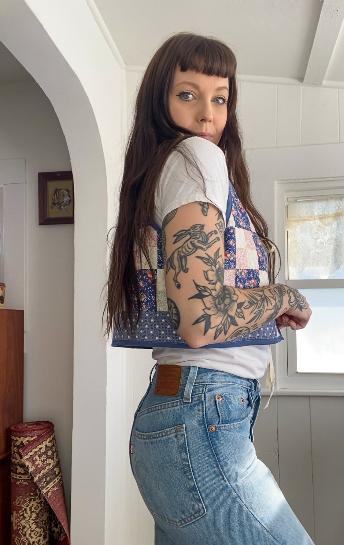(S) Upcycled Tie Front Quilt Vest