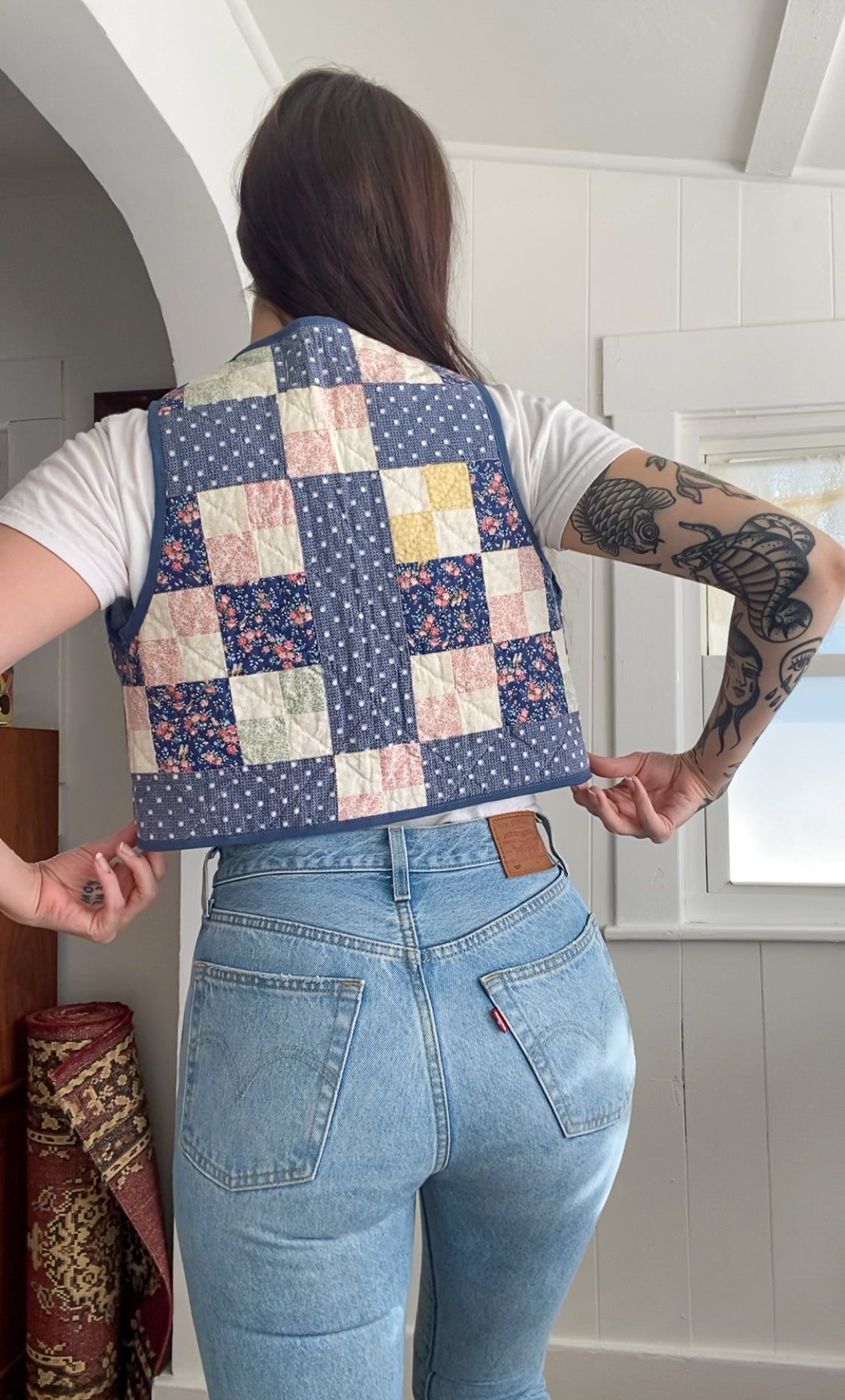 (S) Upcycled Tie Front Quilt Vest