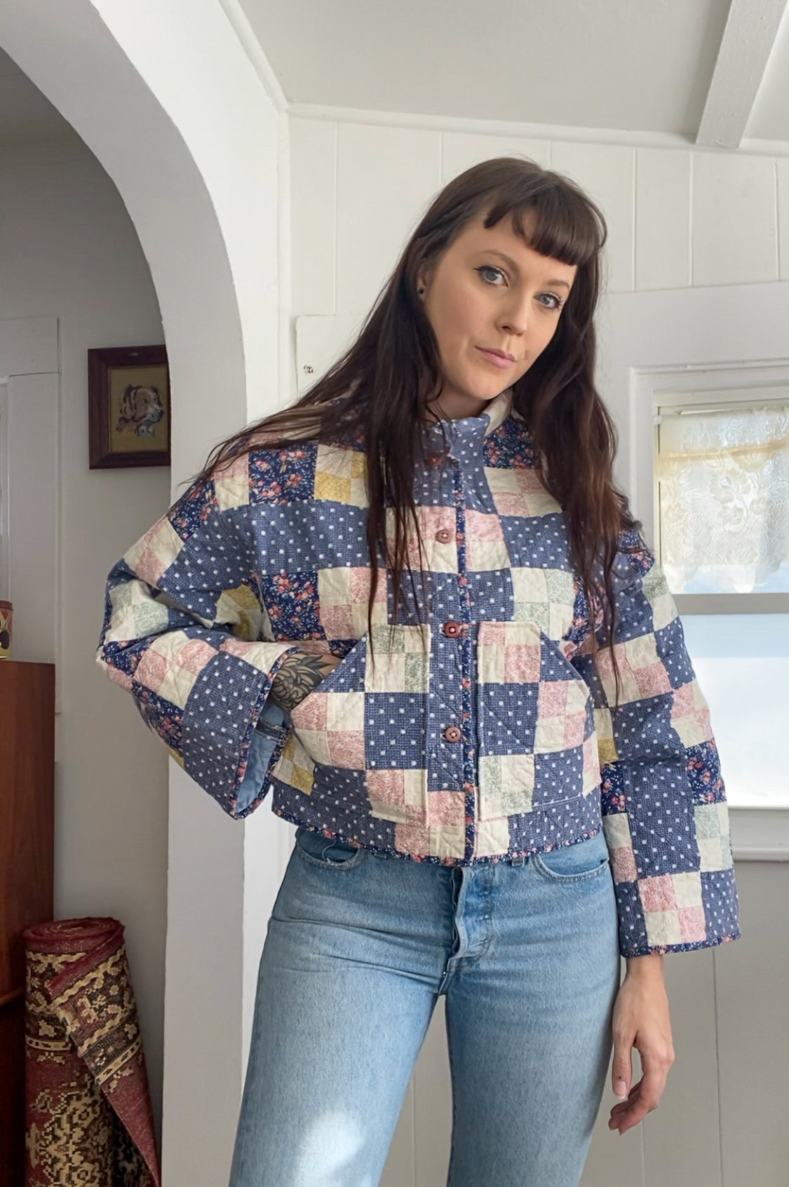 (S/M) Upcycled Vintage Quilt Jacket