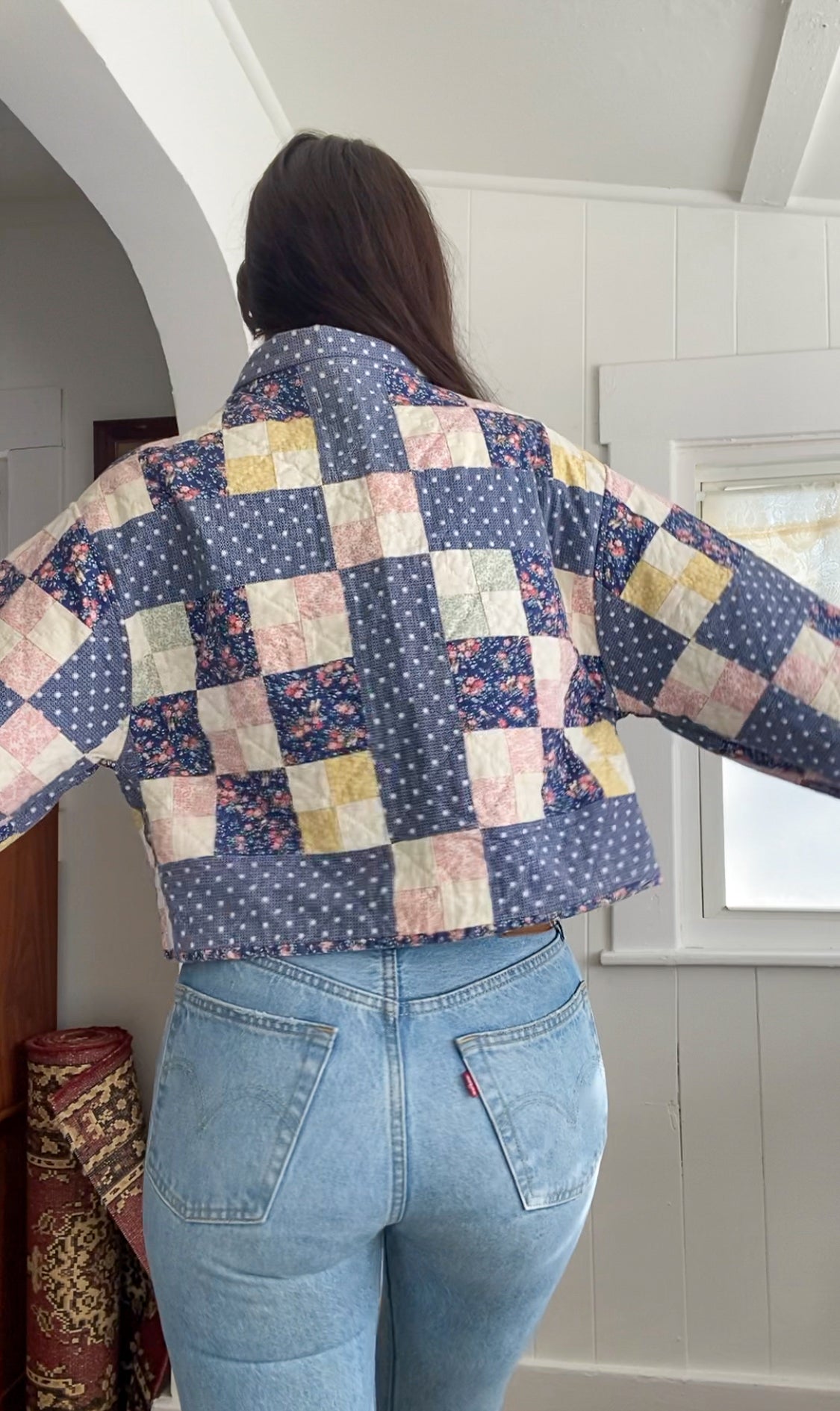 (S/M) Upcycled Vintage Quilt Jacket