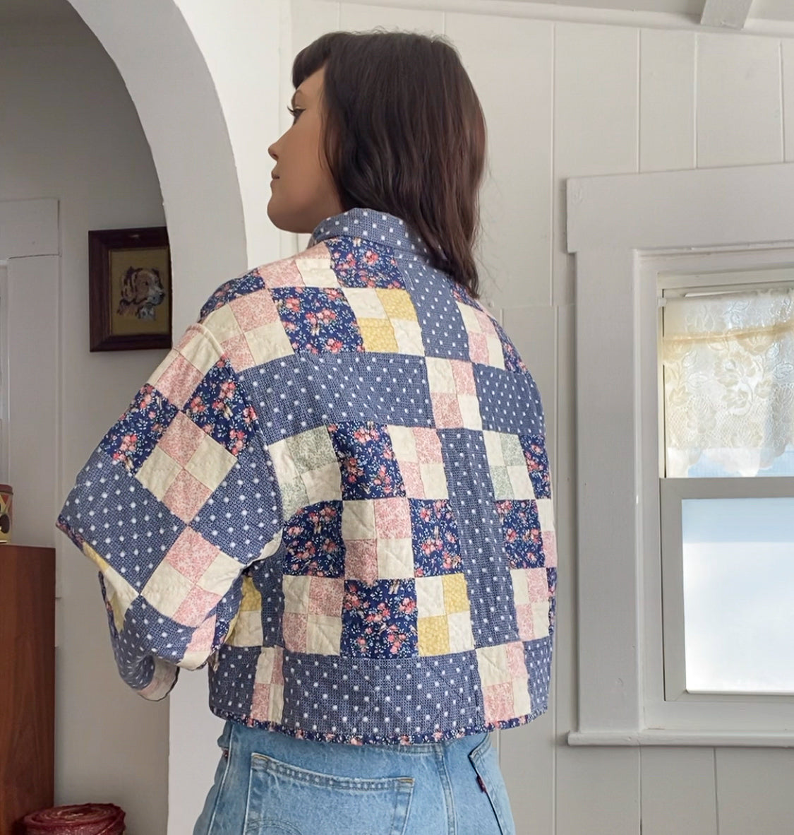(S/M) Upcycled Vintage Quilt Jacket