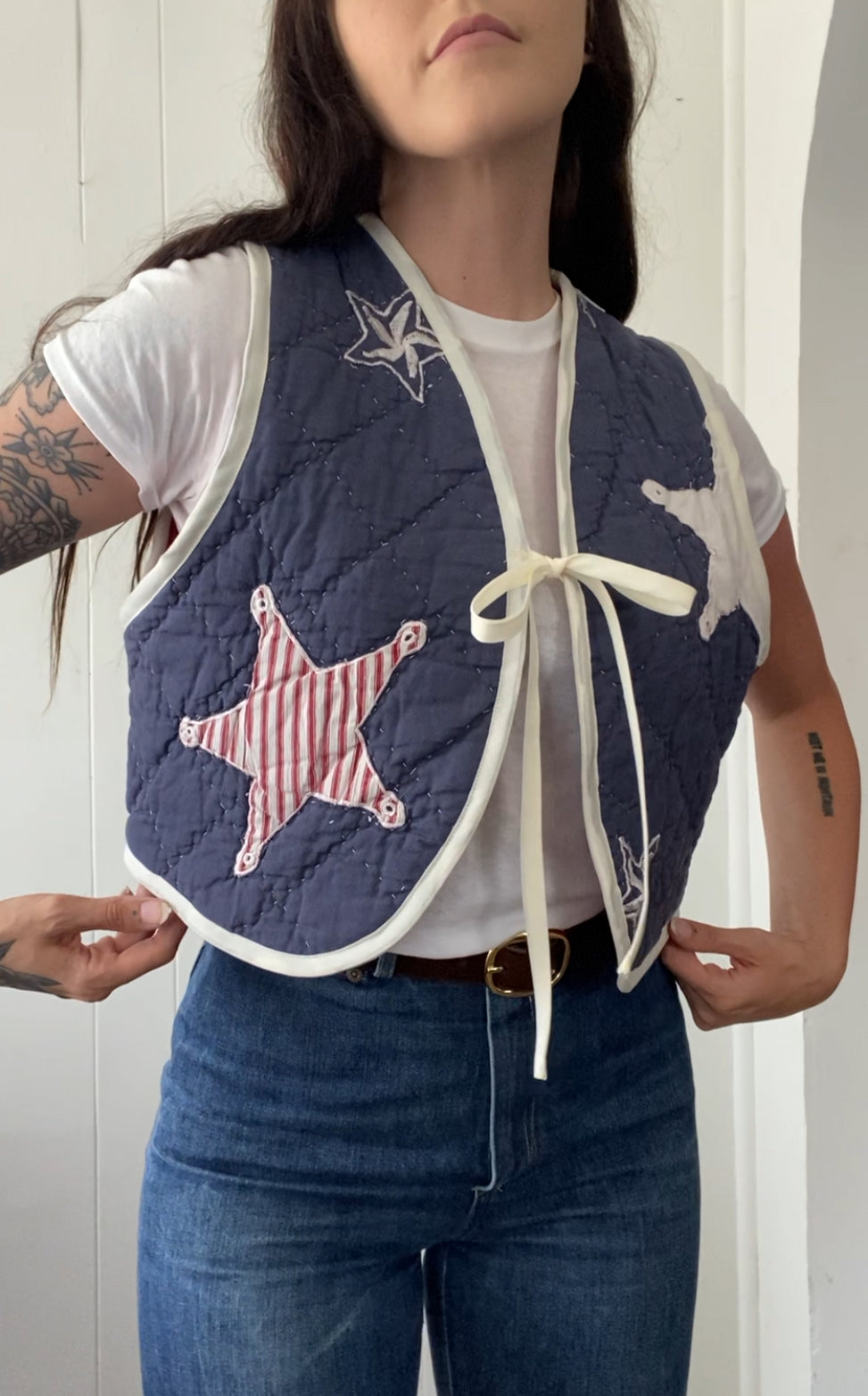 Upcycled Tie Front Star Quilt Vest