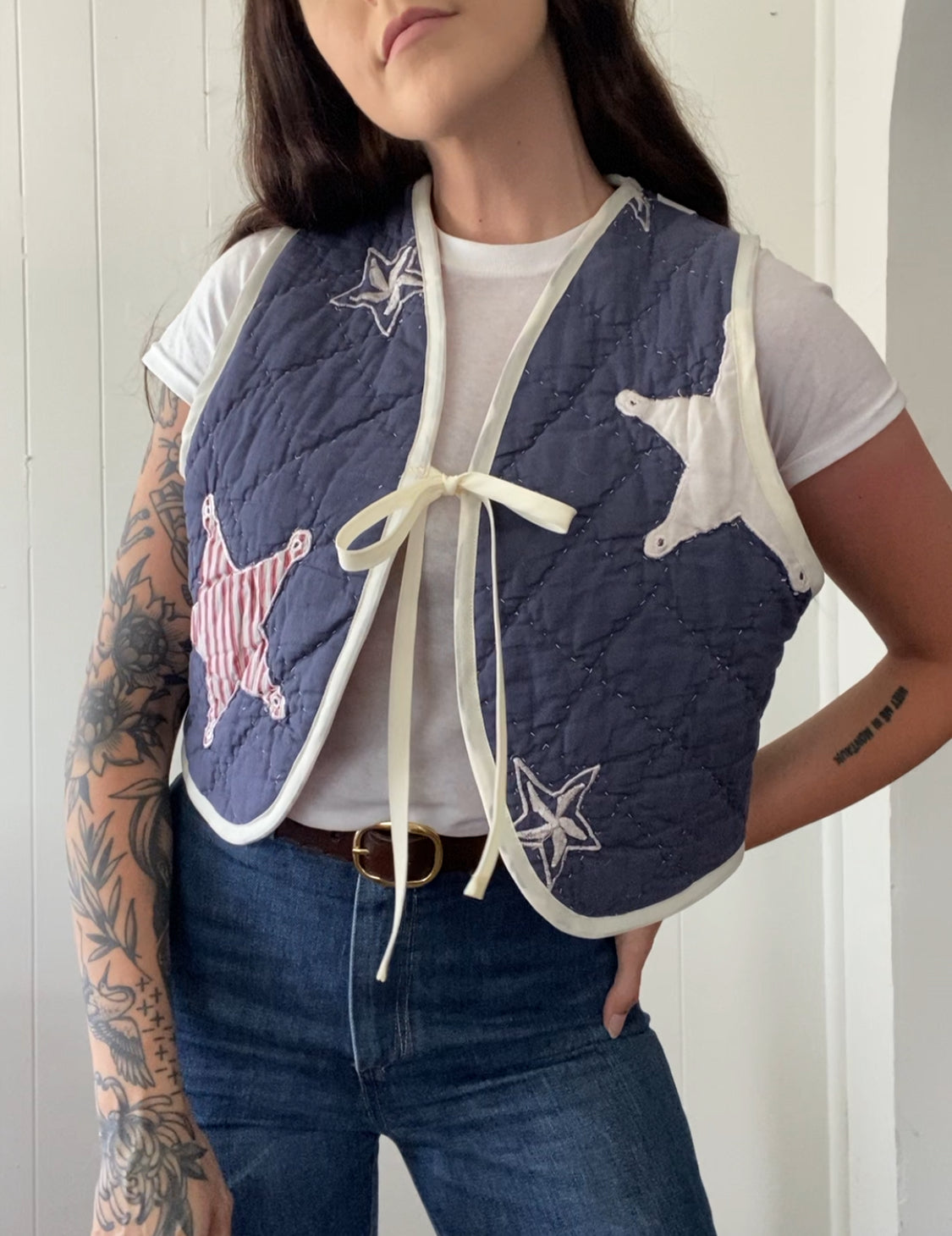 Upcycled Tie Front Star Quilt Vest