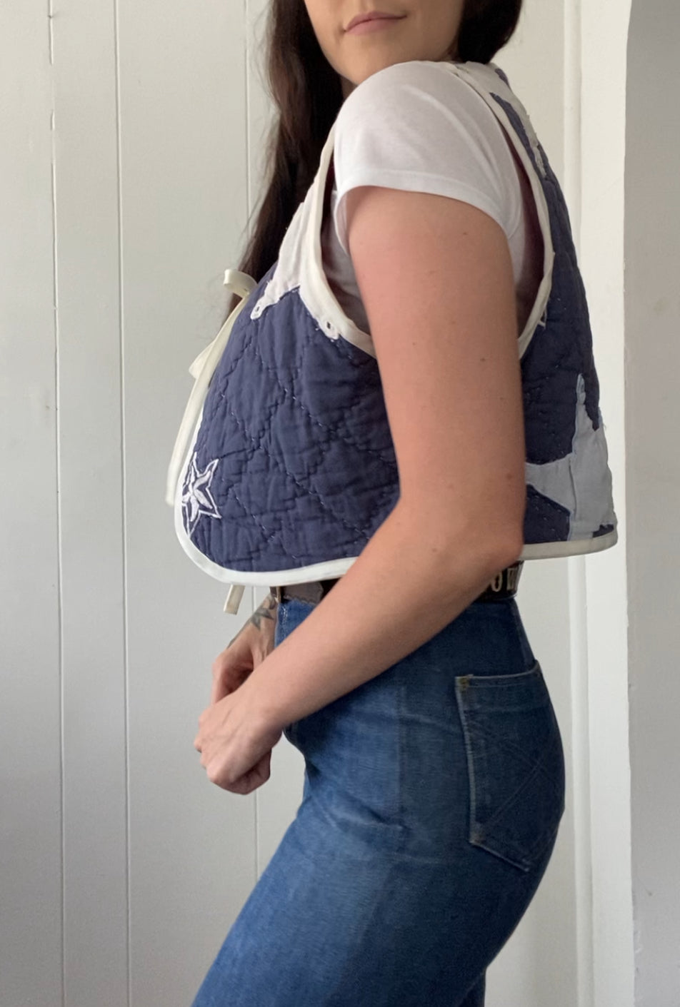 Upcycled Tie Front Star Quilt Vest