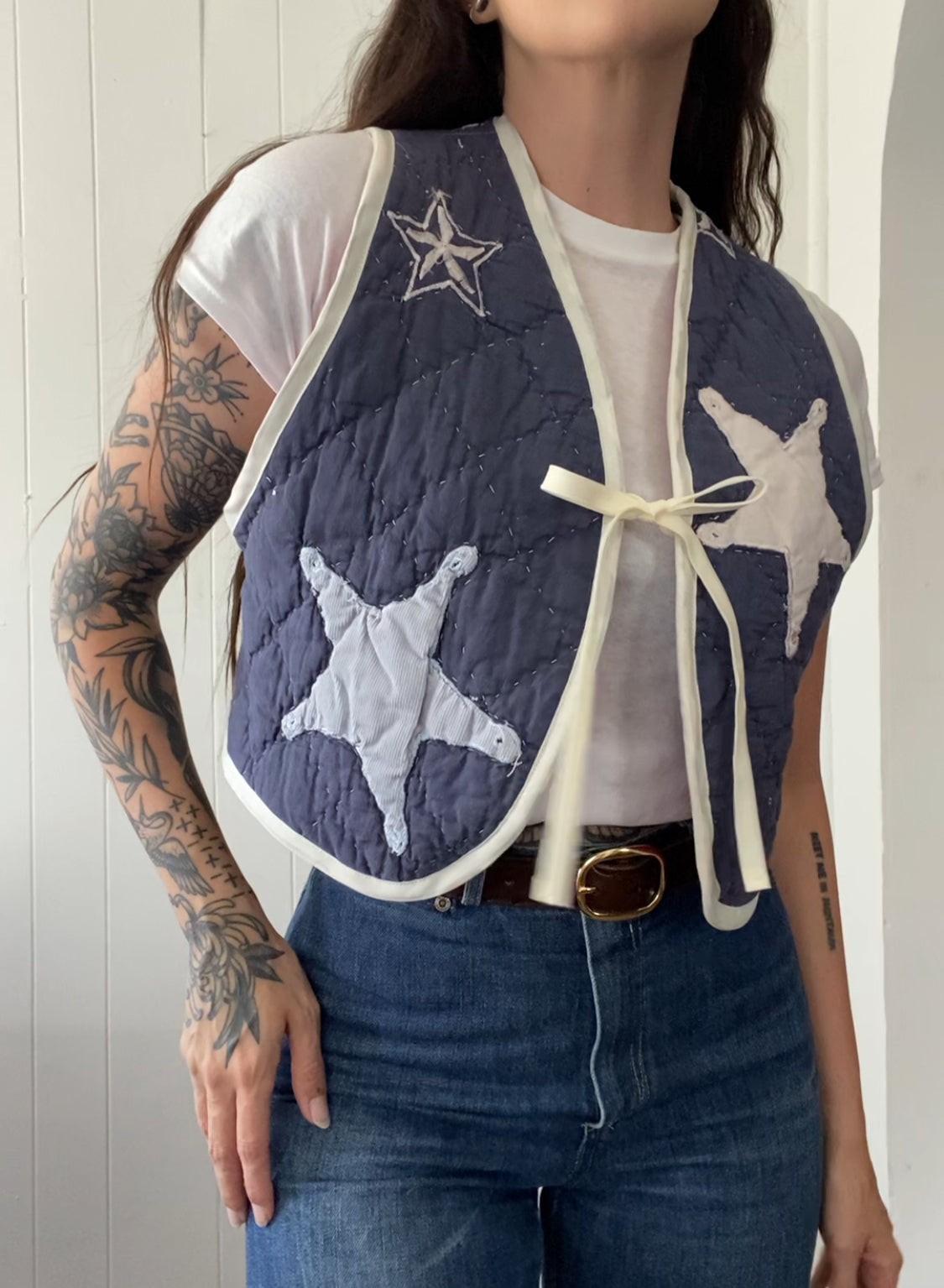Upcycled Tie Front Star Quilt Vest