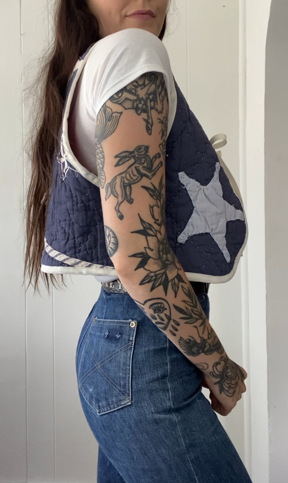 Upcycled Tie Front Star Quilt Vest