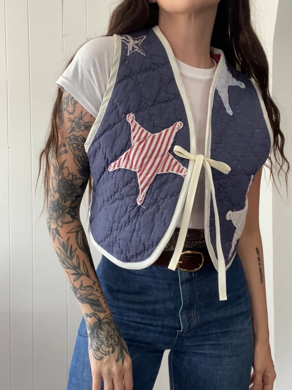 Upcycled Tie Front Star Quilt Vest