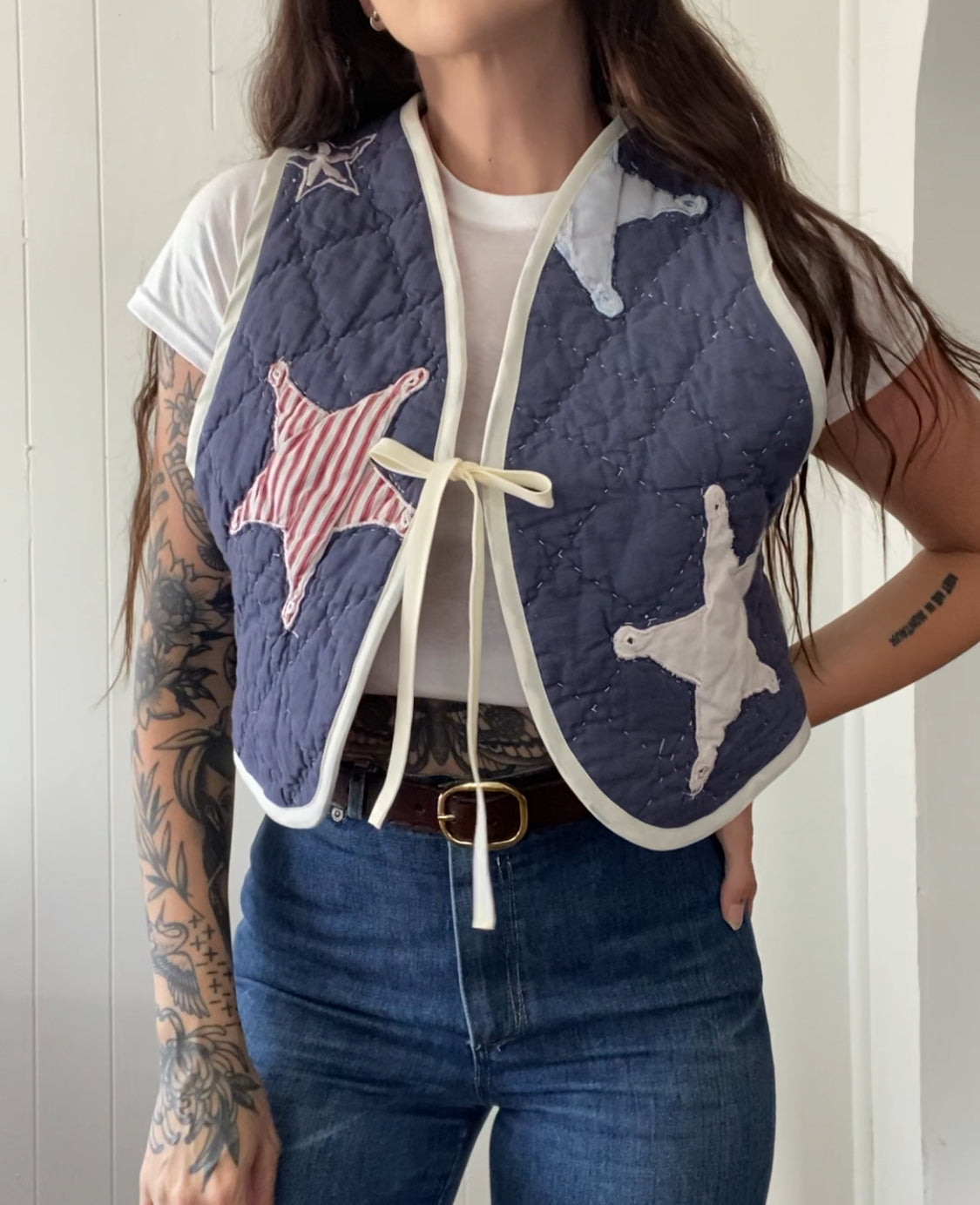 Upcycled Tie Front Star Quilt Vest