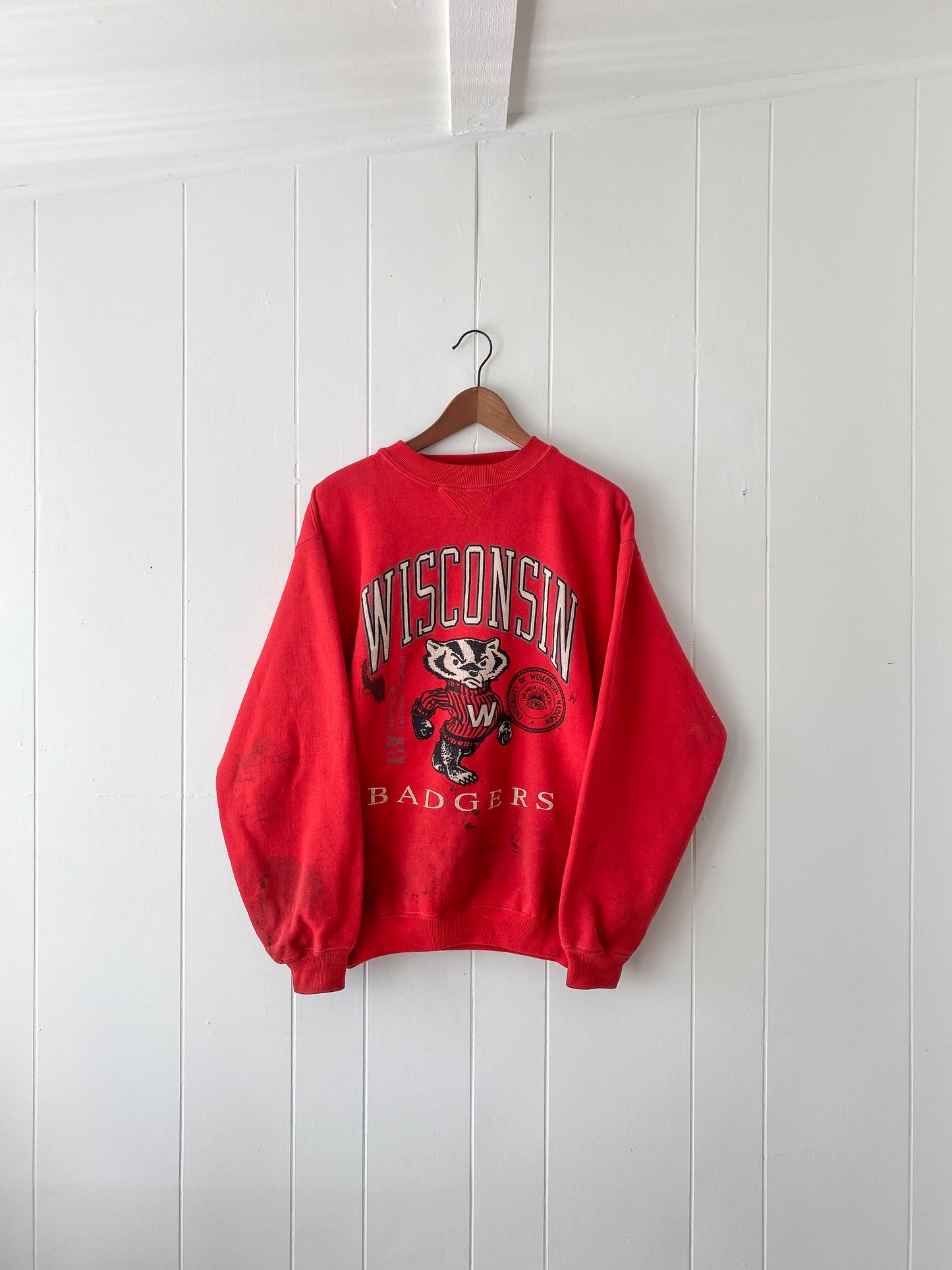 L/XL Vintage Wisconsin Badgers Crewneck (Stained)