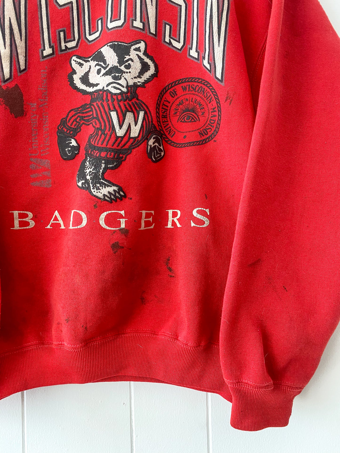 L/XL Vintage Wisconsin Badgers Crewneck (Stained)