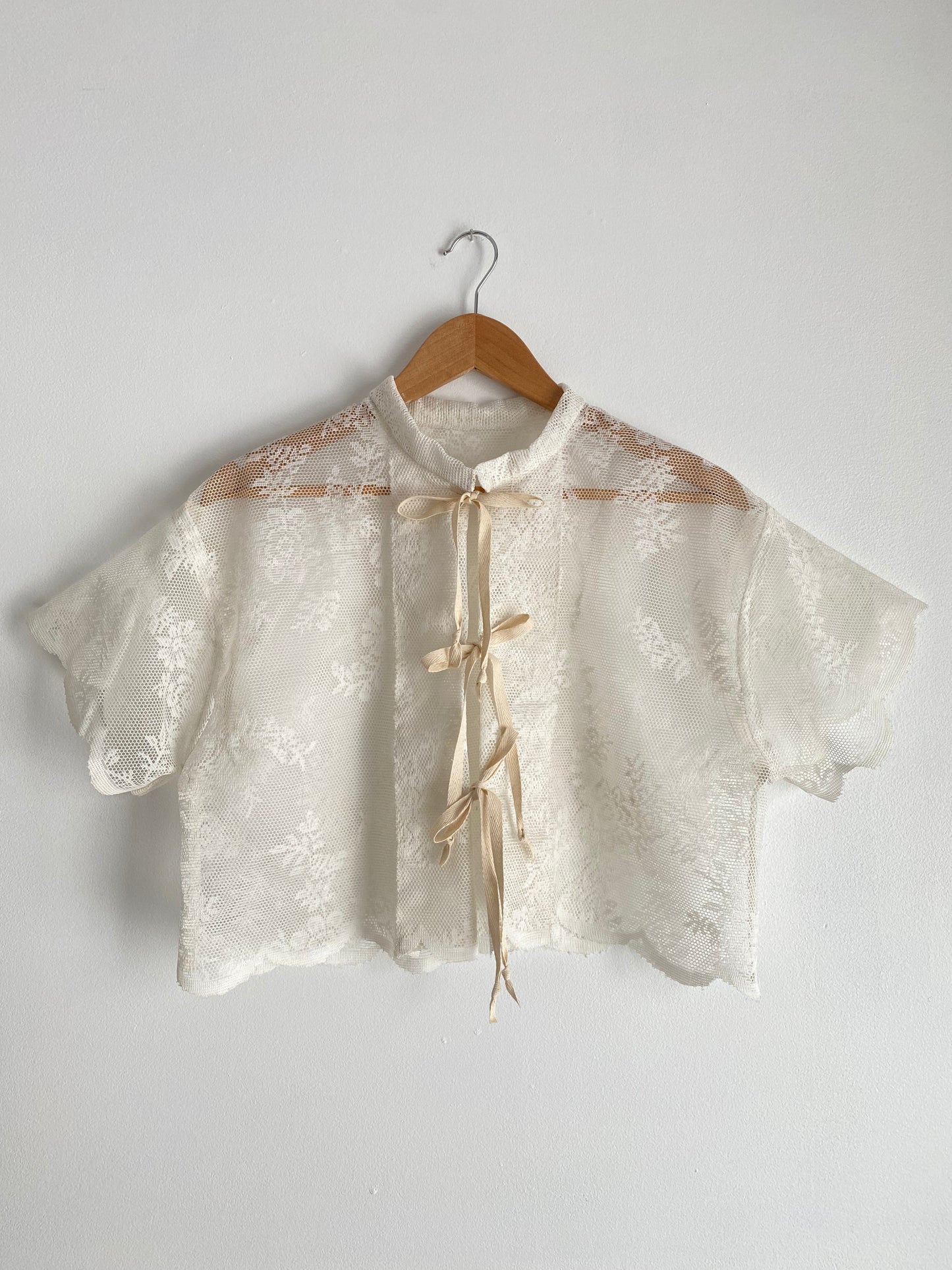 Upcycled Tie-front Lace Blouse